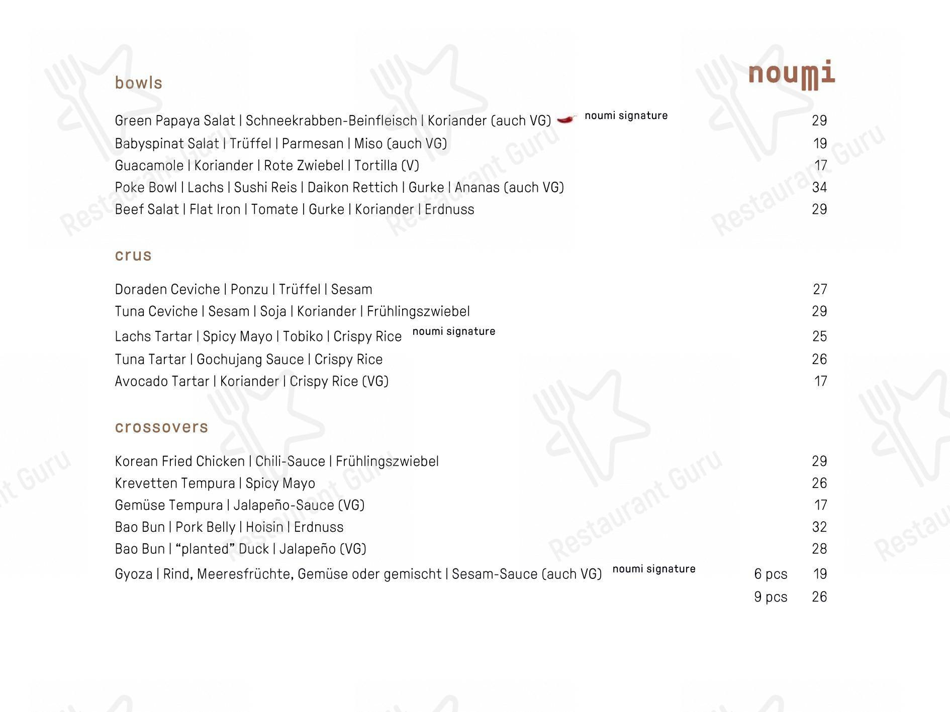 Menu di Noumi Grill & Bar - Основное меню