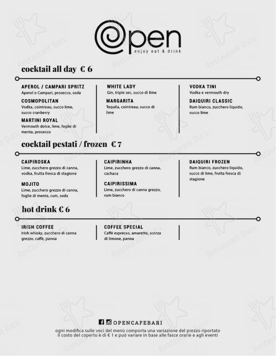 Opencafè in Bari - Menu bar