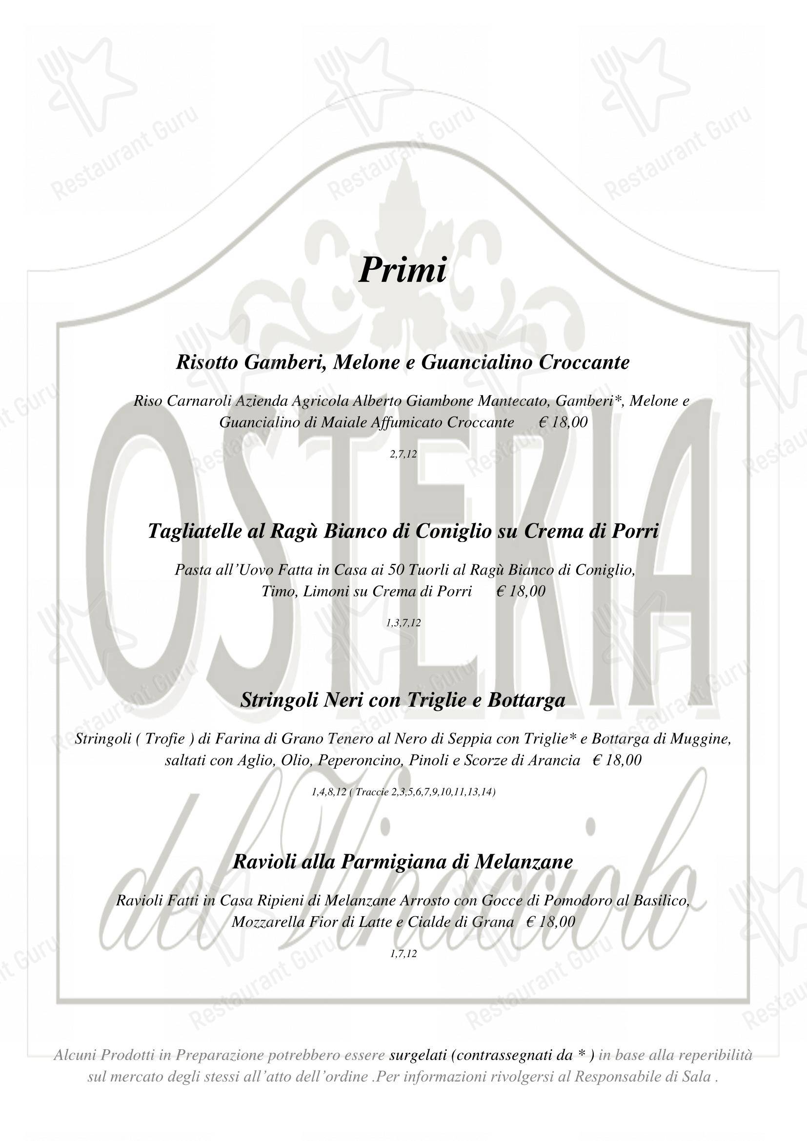 Menu bar per Osteria del Vinacciolo ristorante