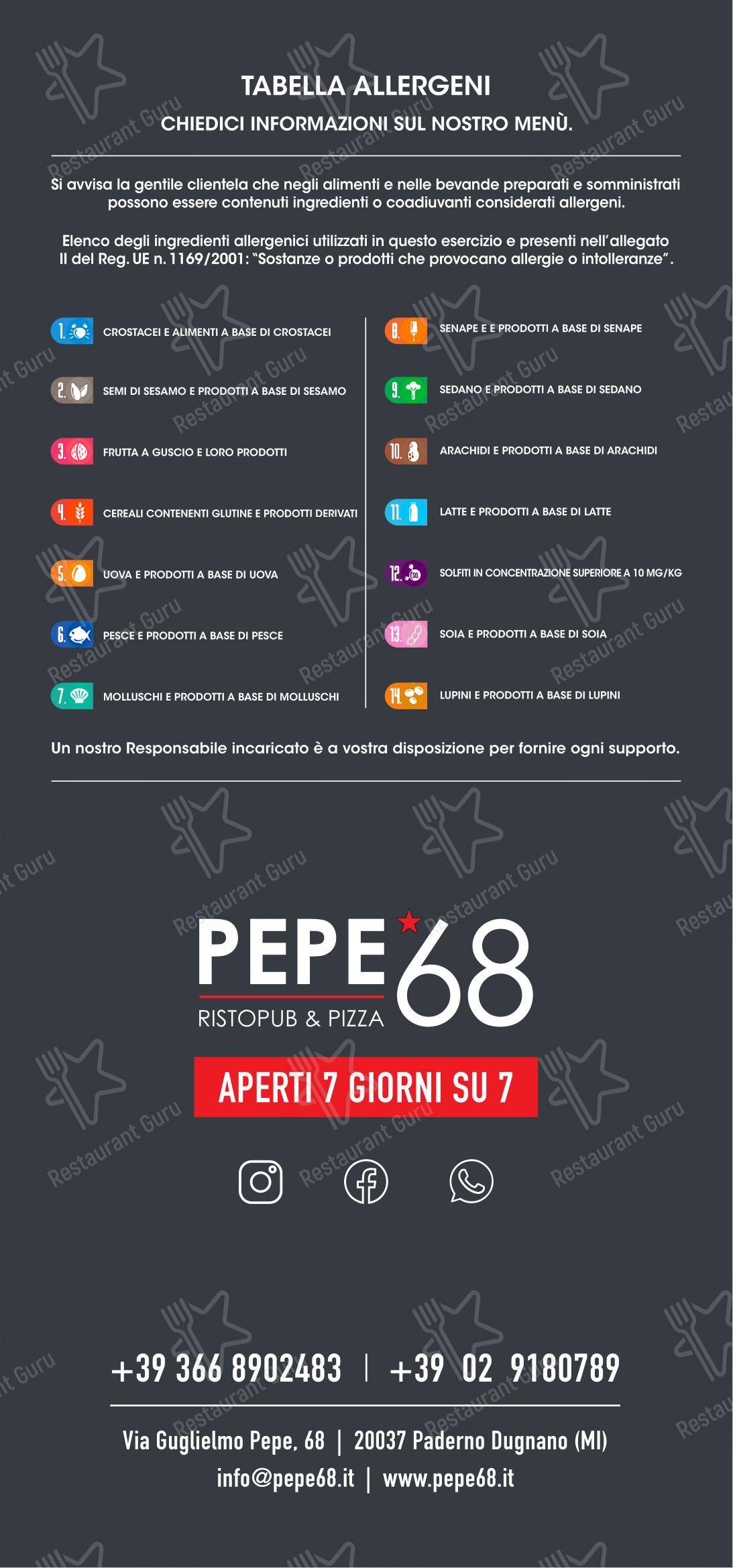 Menu di PEPE 68 - RistoPub & Pizza - Menu