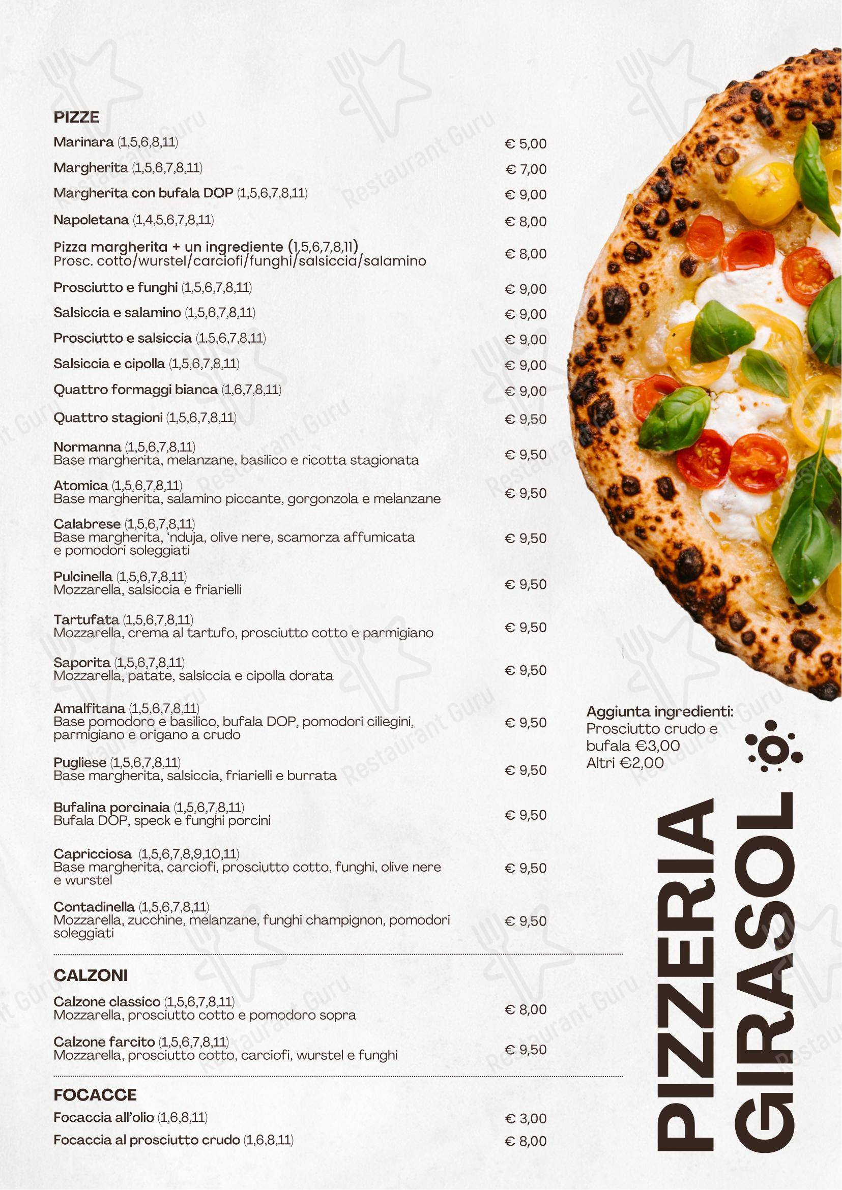 Menu bar per Pizzeria Ristorante Girasol in Firenze