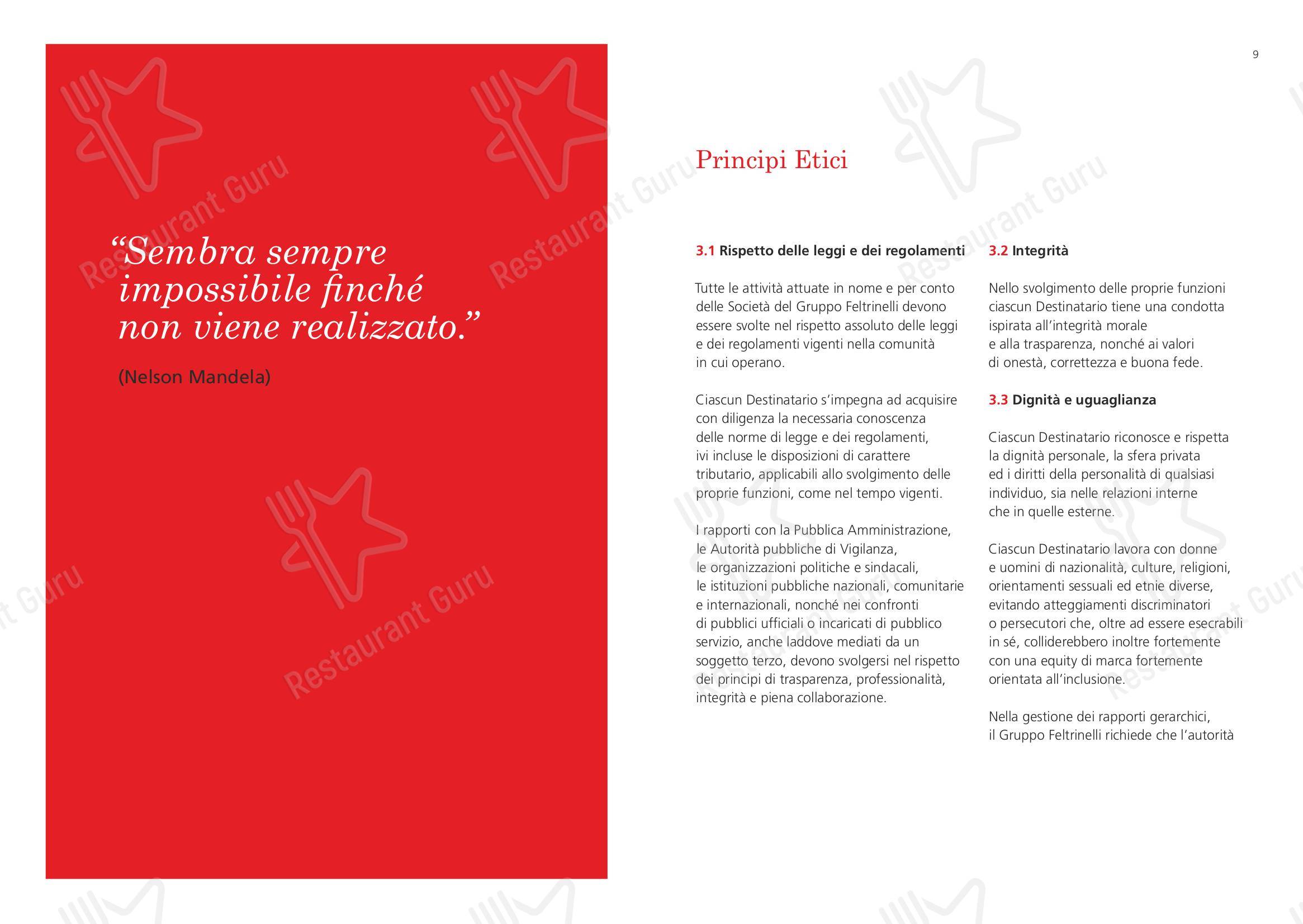 Menu per Feltrinelli Librerie fast food