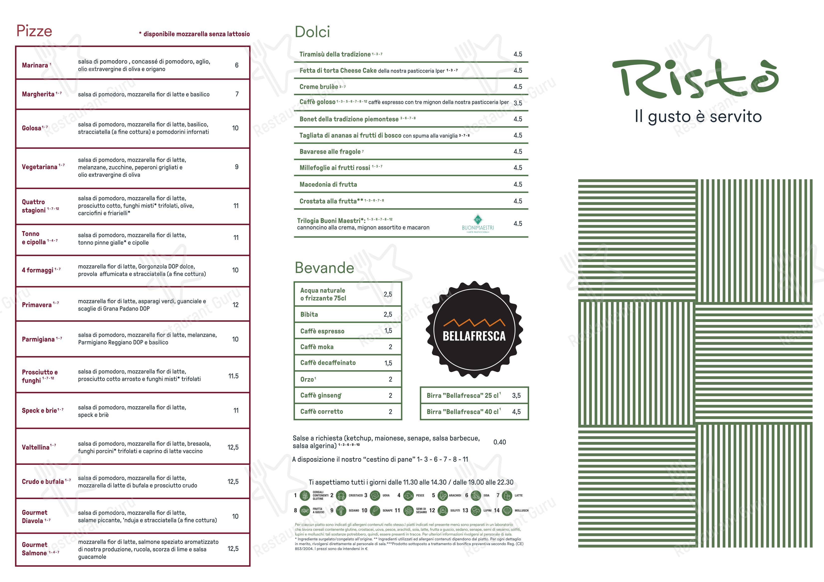 Основное меню per Ristò - Seriate ristorante