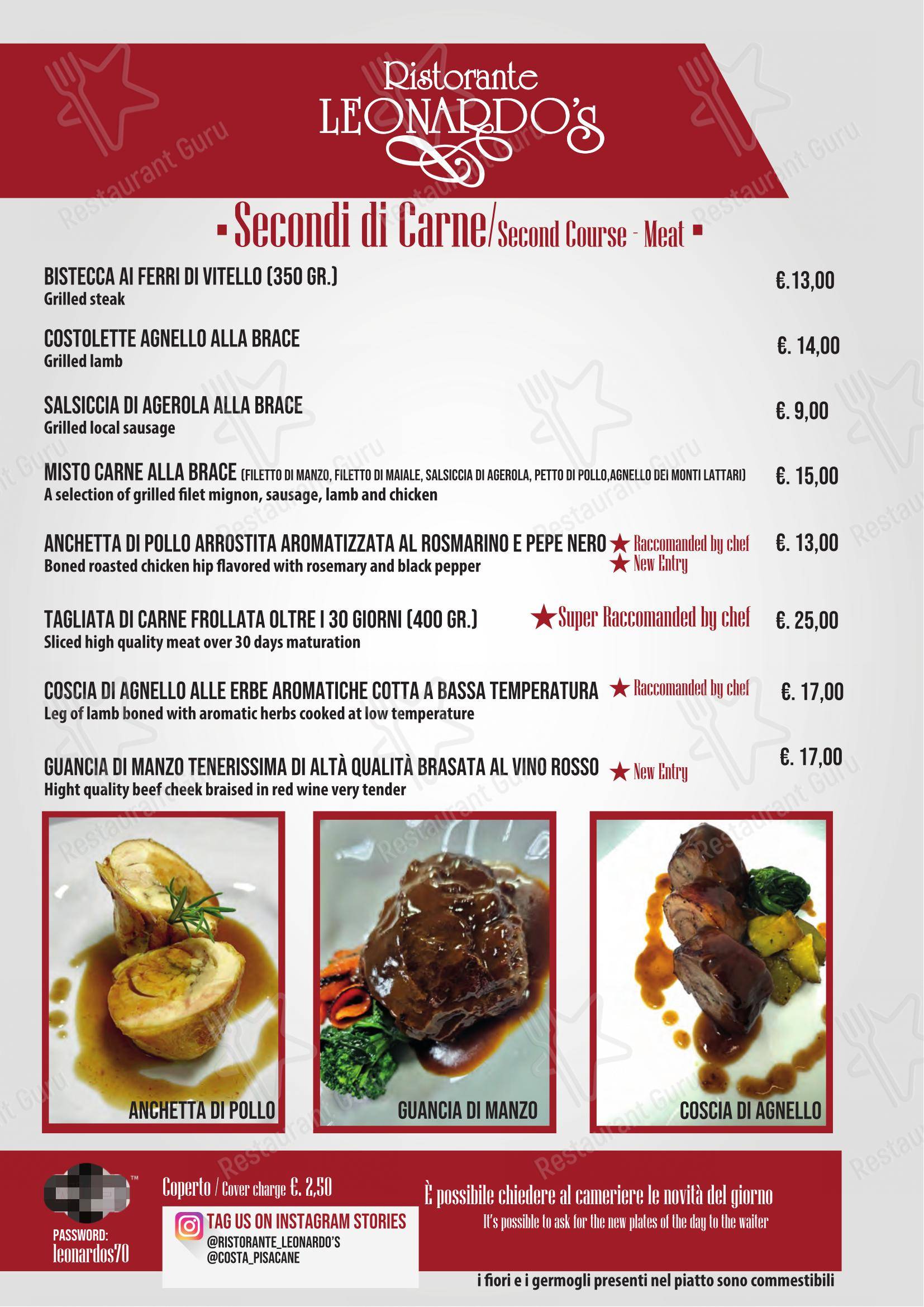 Menu di Ristorante Leonardo's - Menu