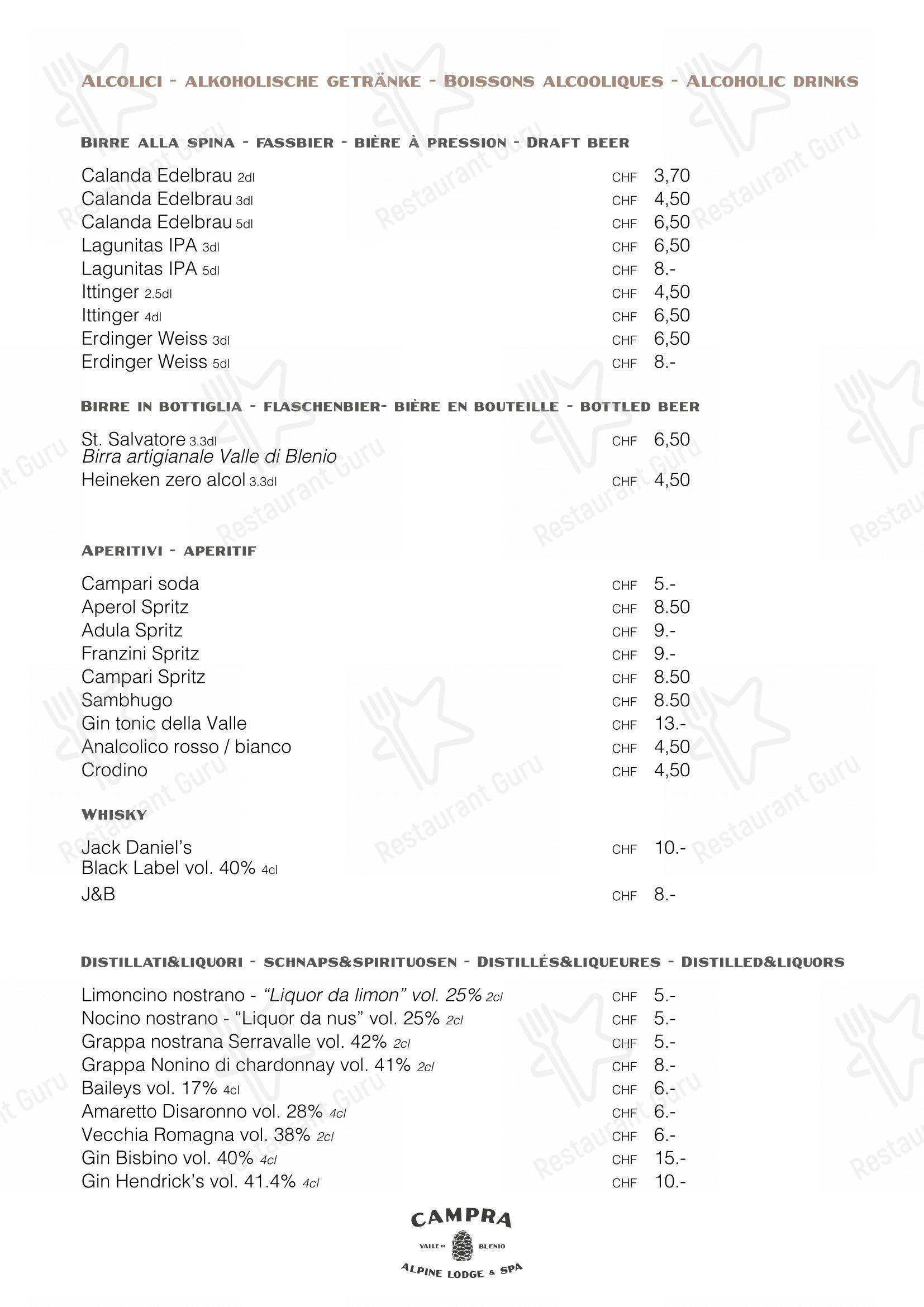 Menu di Ristorante Campra Il Ritrovo - Детское