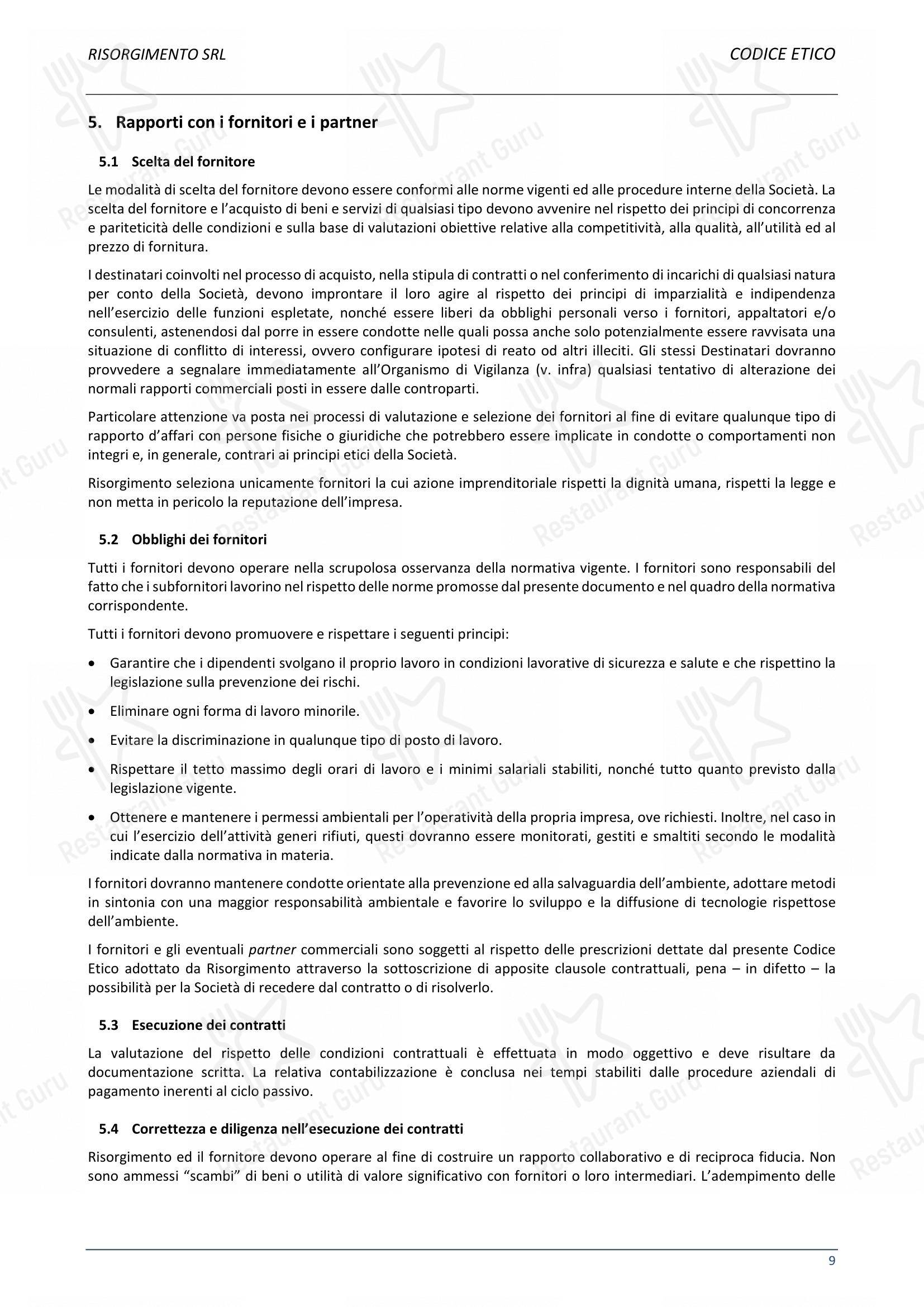Menu per Ristorante Del Cambio ristorante
