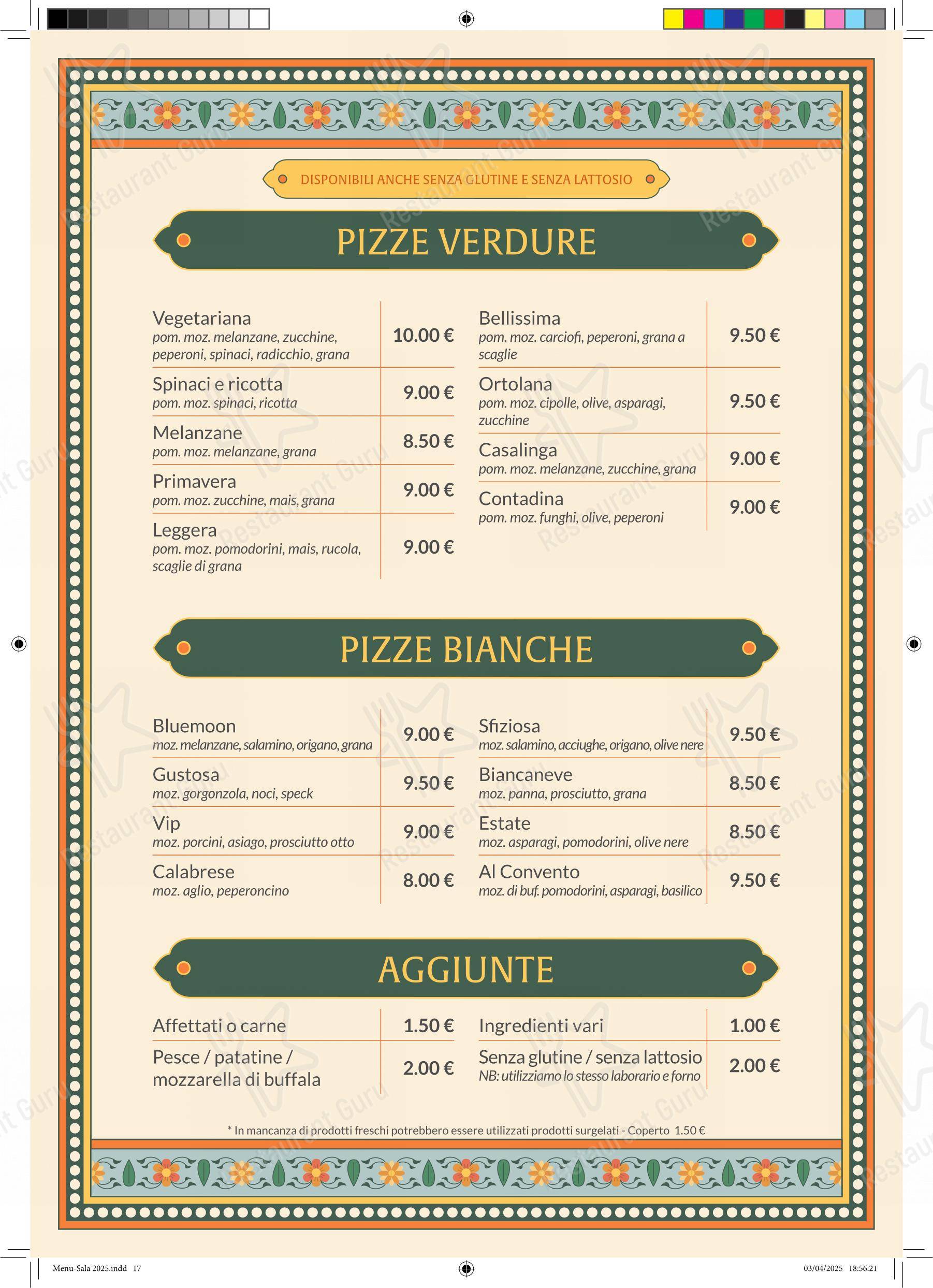 Menu di Ristorante Pizzeria al Convento - 菜单