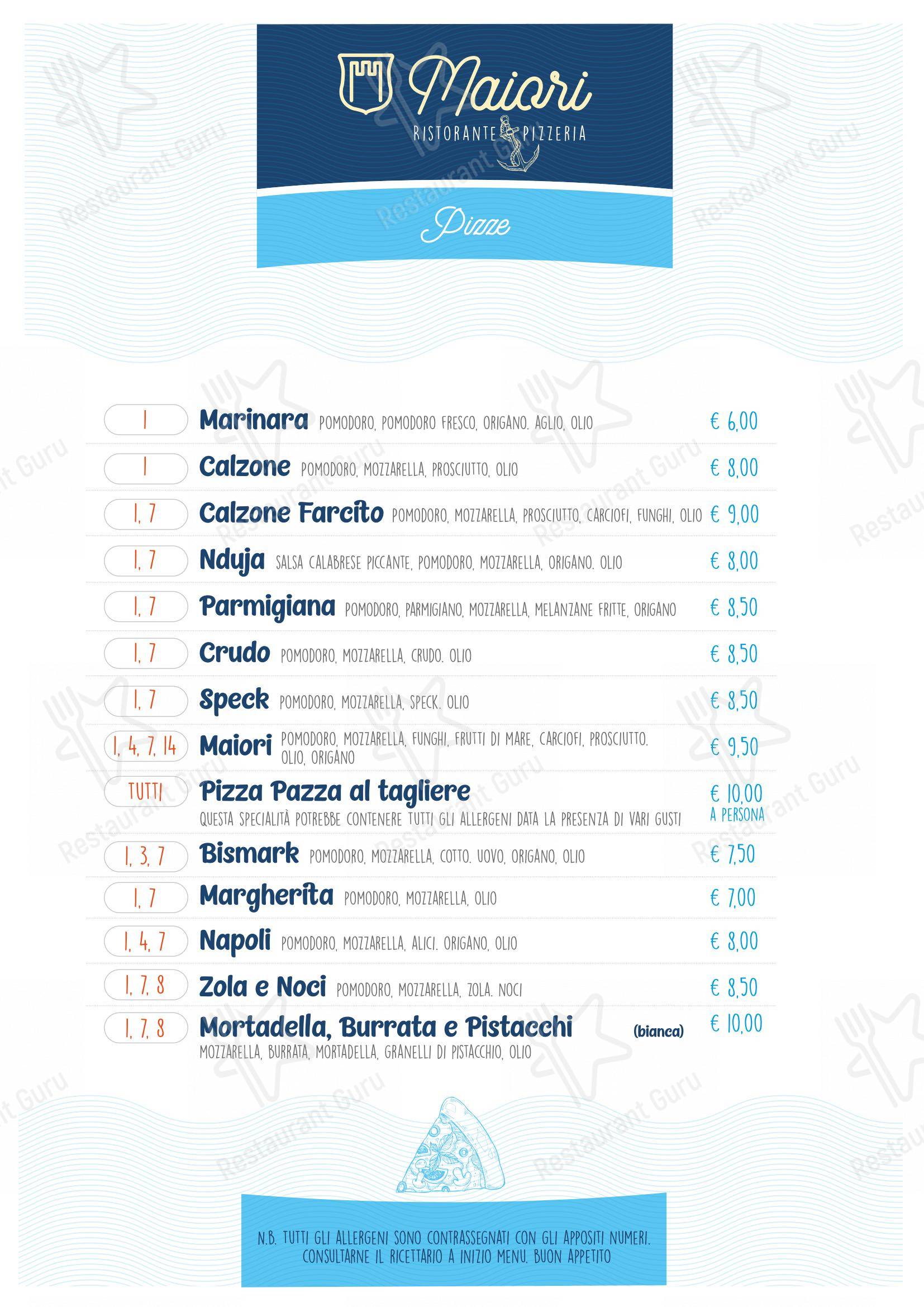 Menu per Ristorante Pizzeria Maiori ristorante