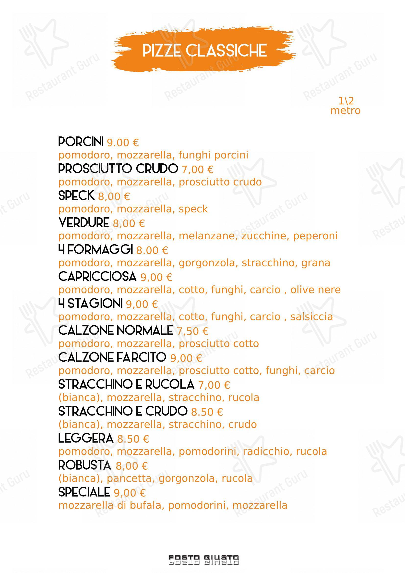 Menu bar per Pizzeria Posto Giusto pizzeria