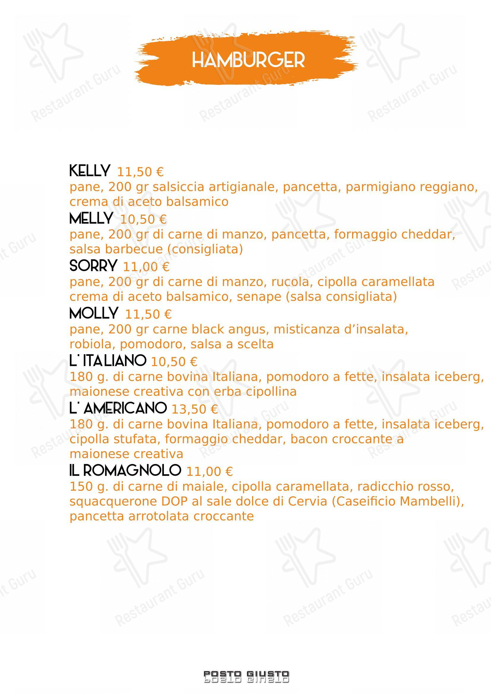 Menu di Pizzeria Posto Giusto - Menu bar