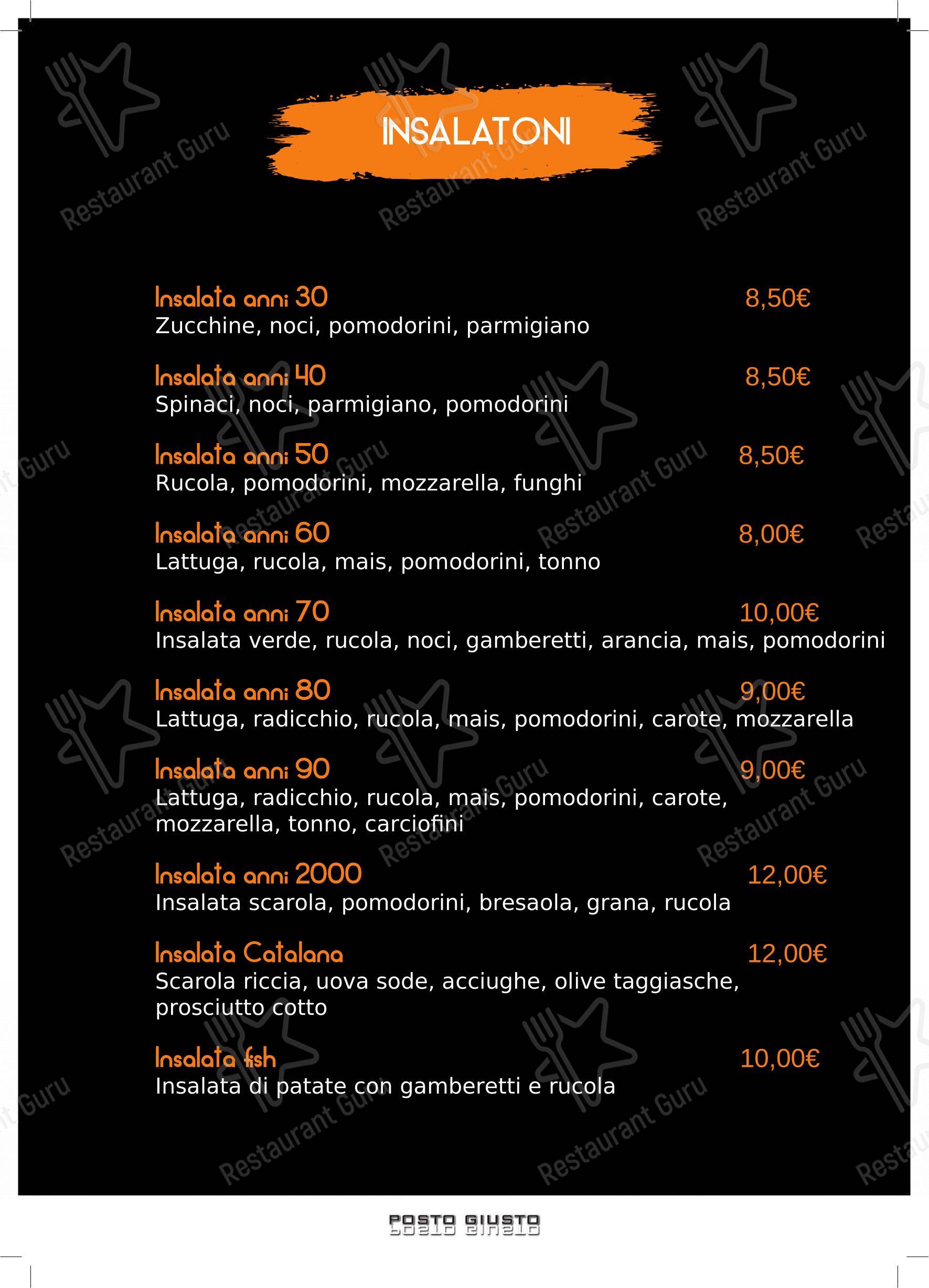 Menu per Pizzeria Posto Giusto pizzeria