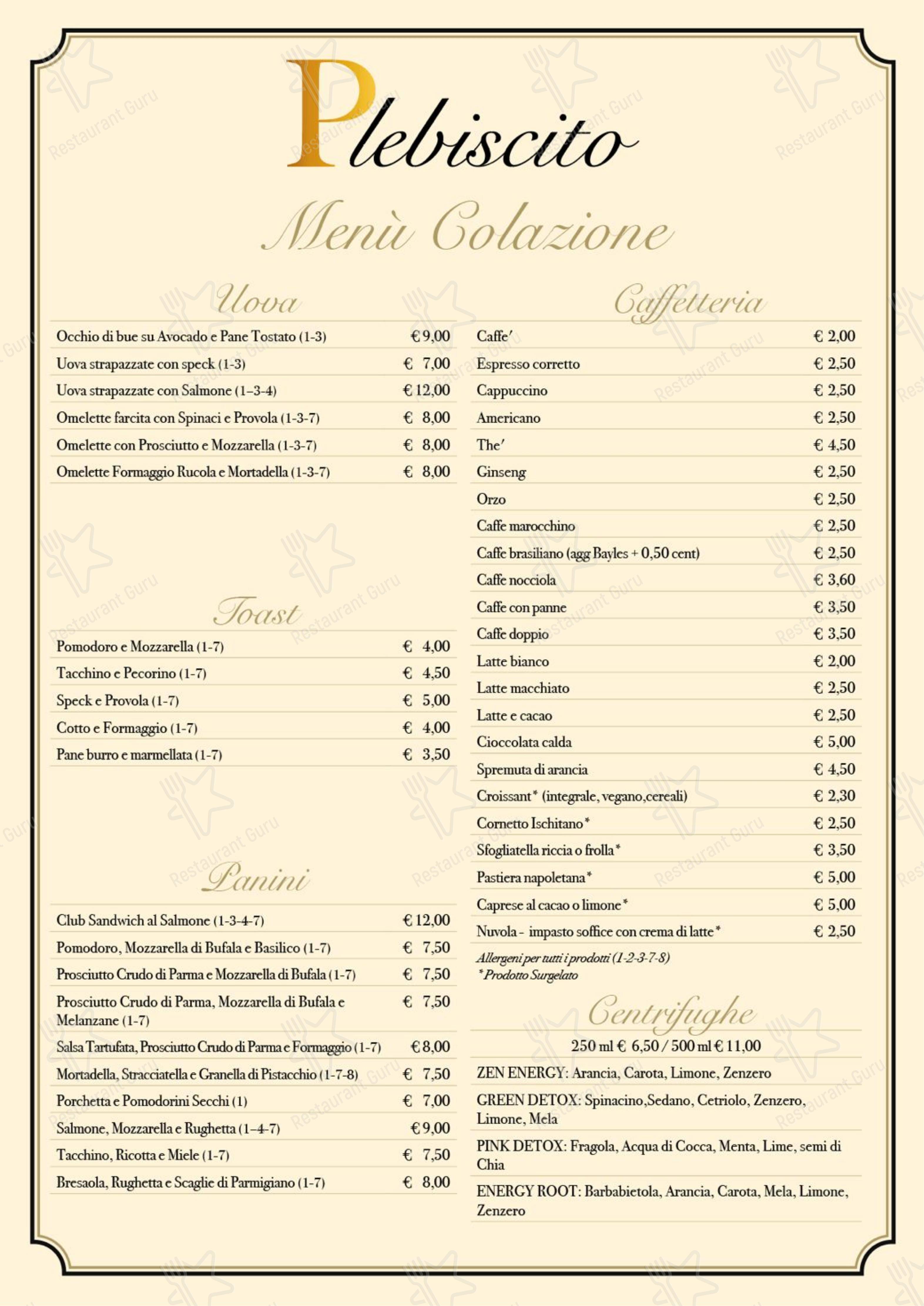 Menu bar per Ristorante Plebiscito self-service