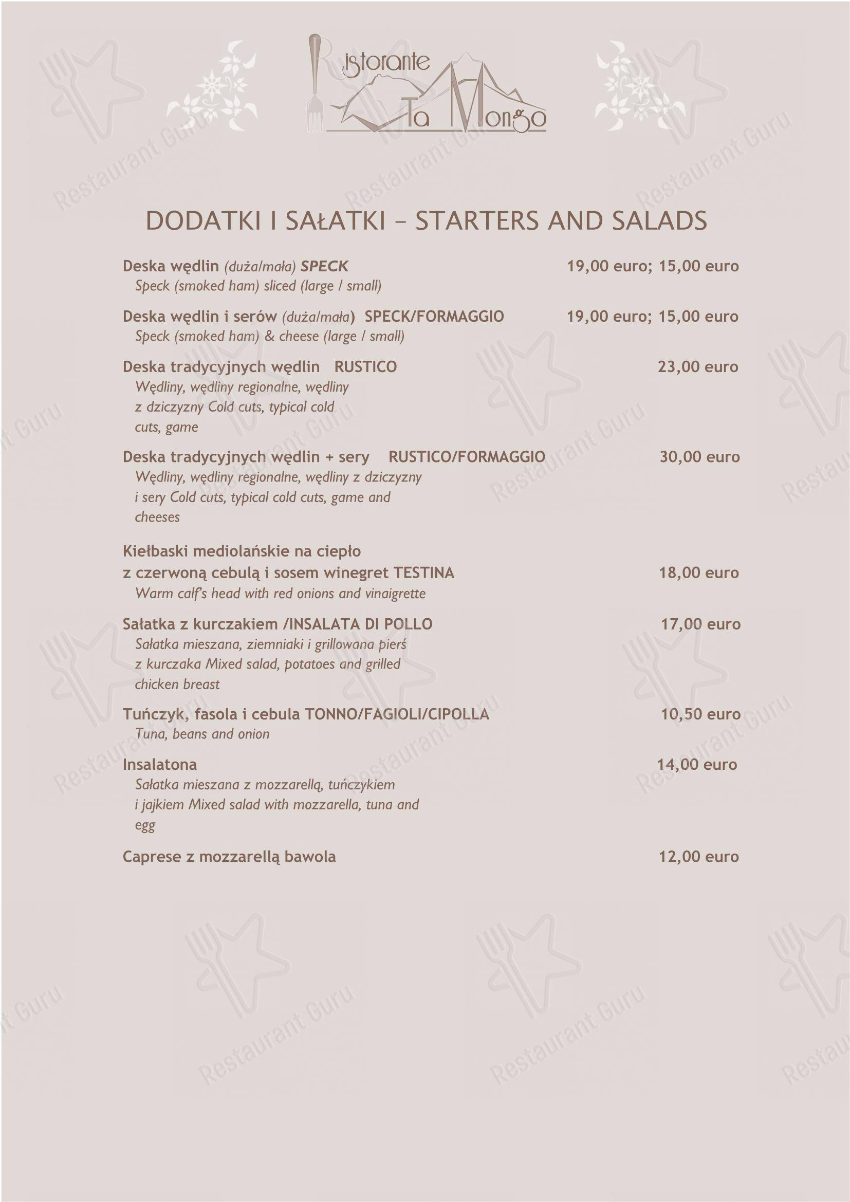 Ta Mongo in Pozza di Fassa - Основное меню