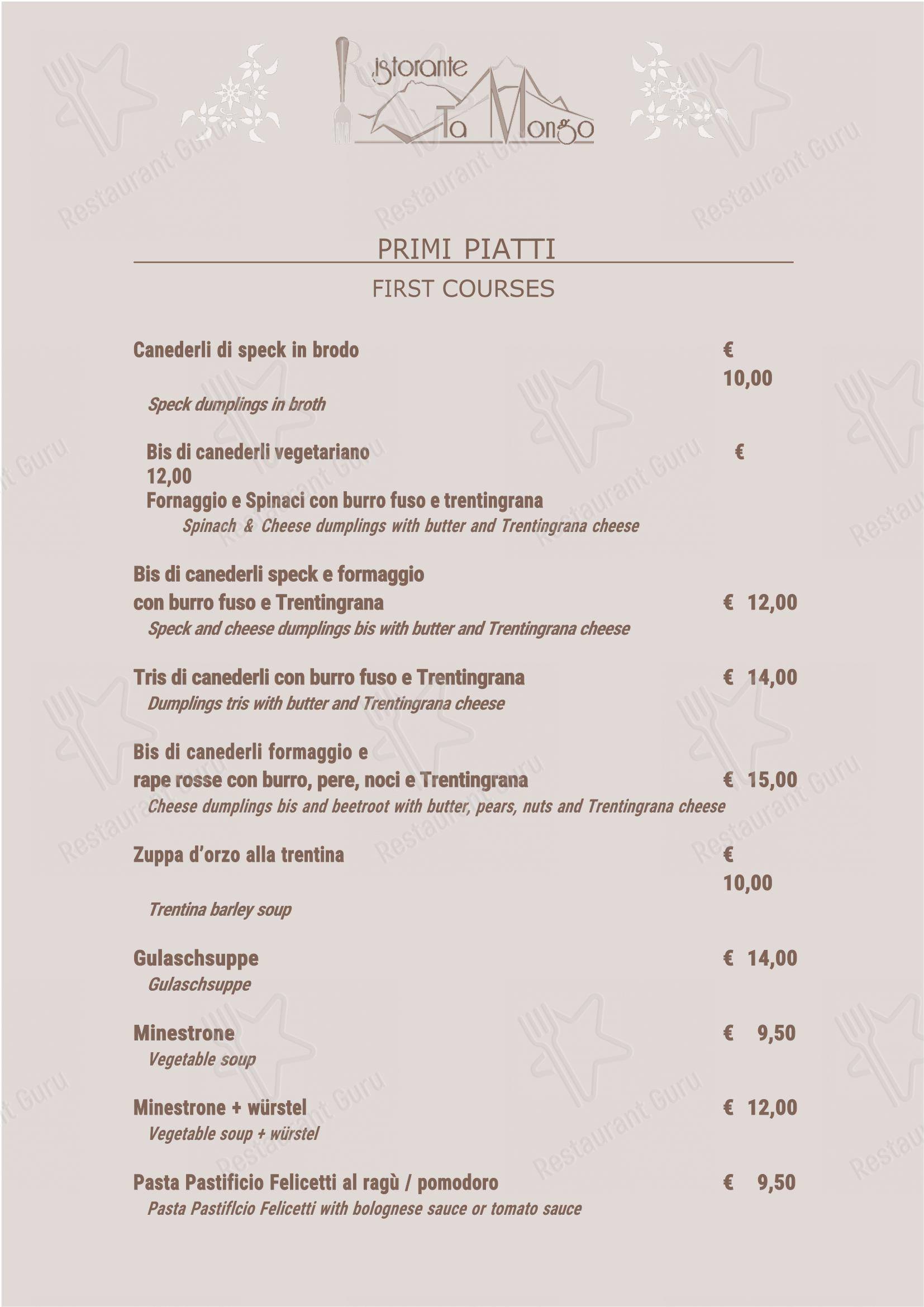 Menu di Ta Mongo - Menu