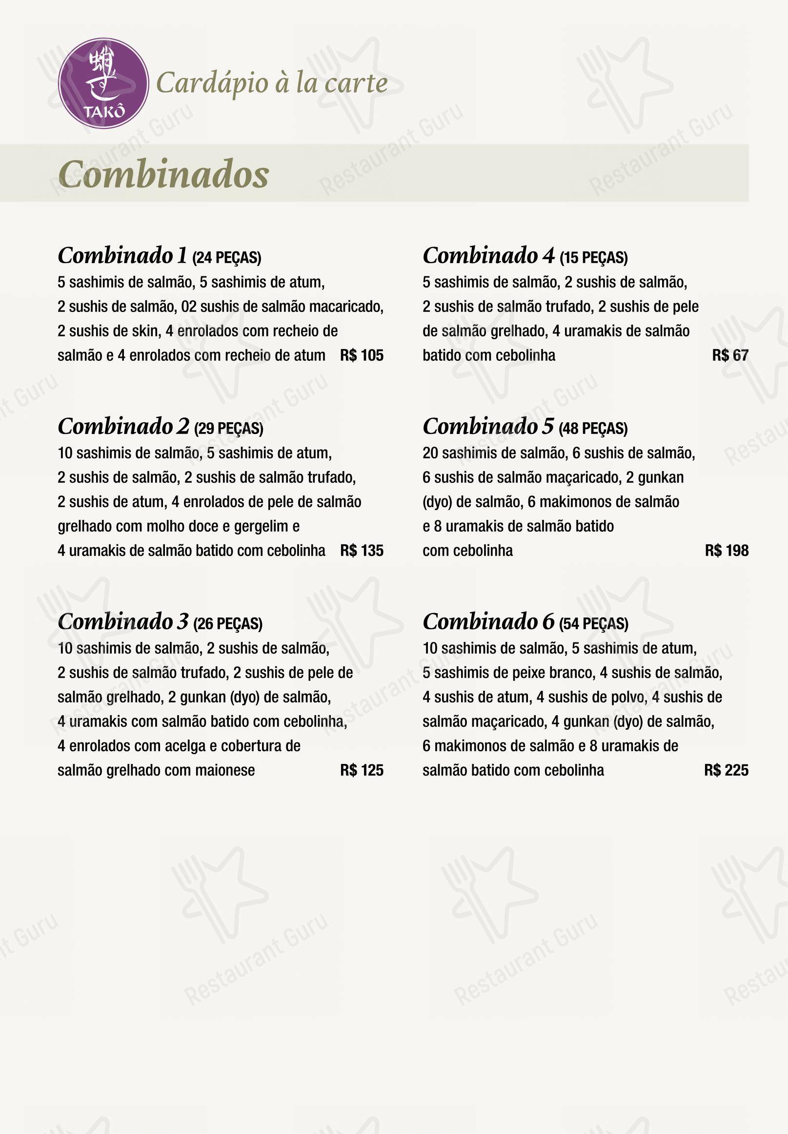 Menu para Takô em São Paulo