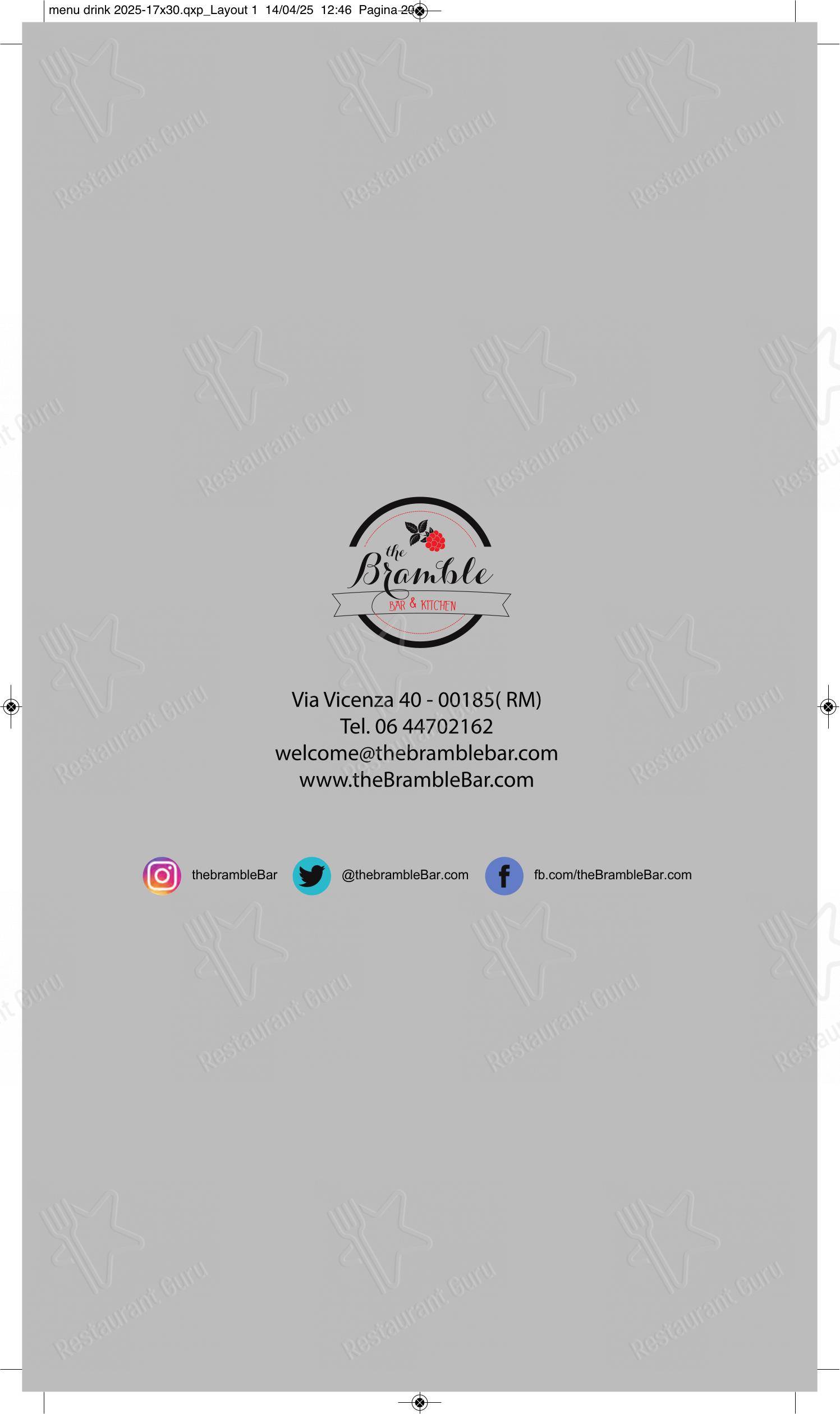 Menu di The Bramble Bar & Kitchen - Menu bar