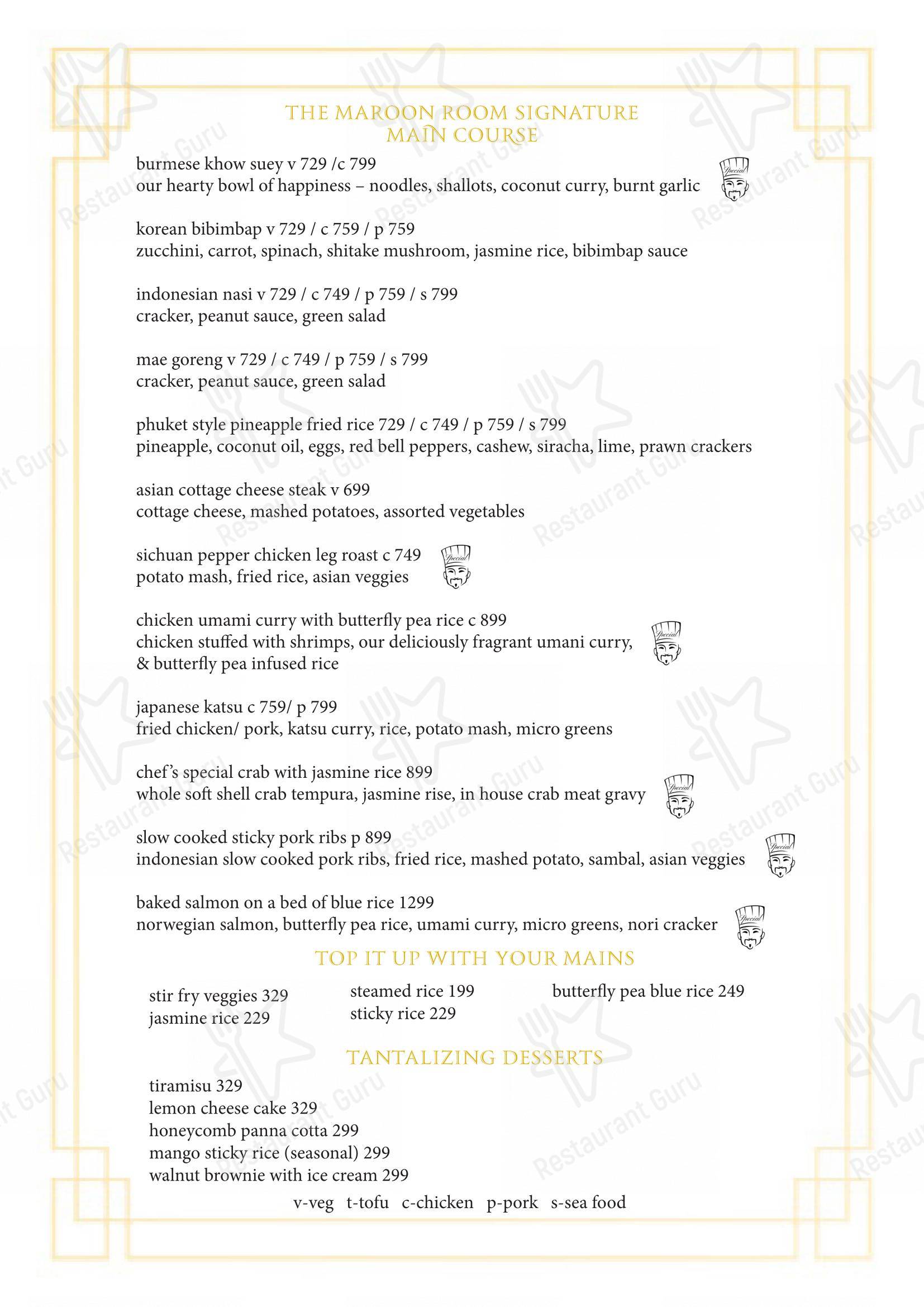 Menu for The Maroon Room – Pan Asian Fine Dine in Guwahati in Guwahati