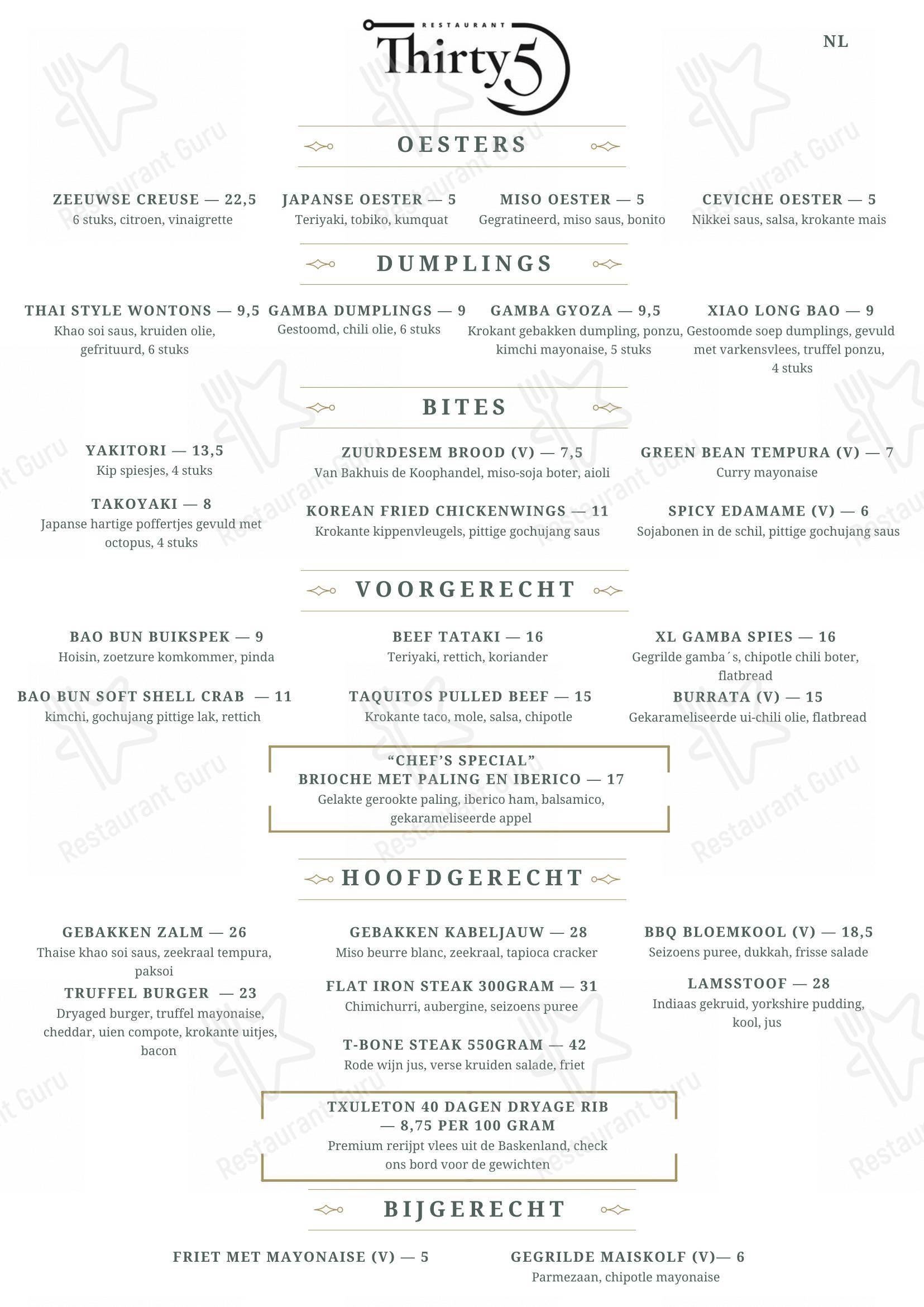 Menu pour Thirty5 - 菜单