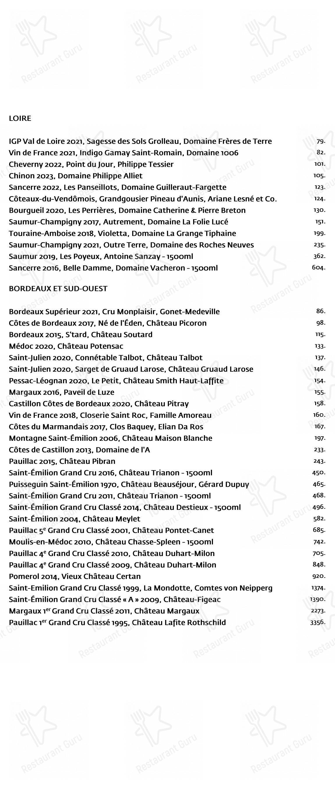 Menu bar pour Restaurant Toqué! dans Montréal
