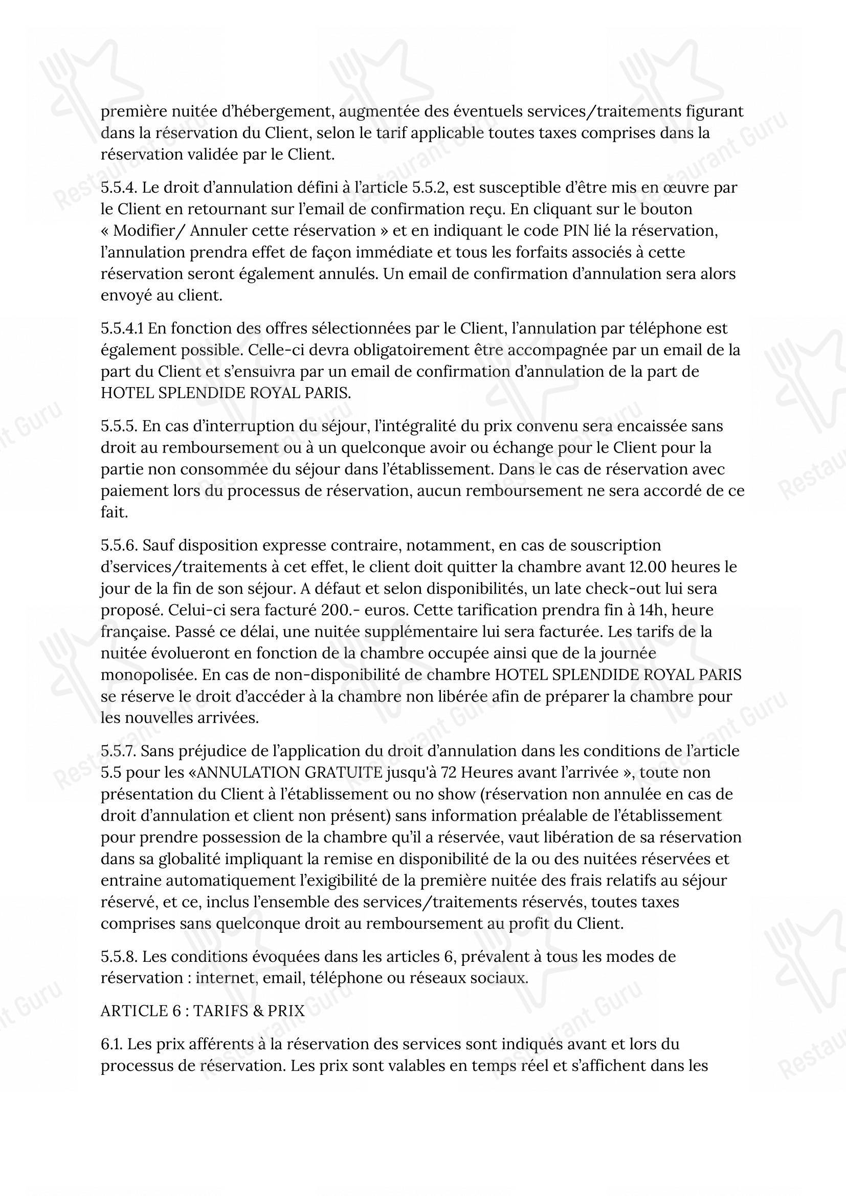 Tosca dans Paris - 菜单