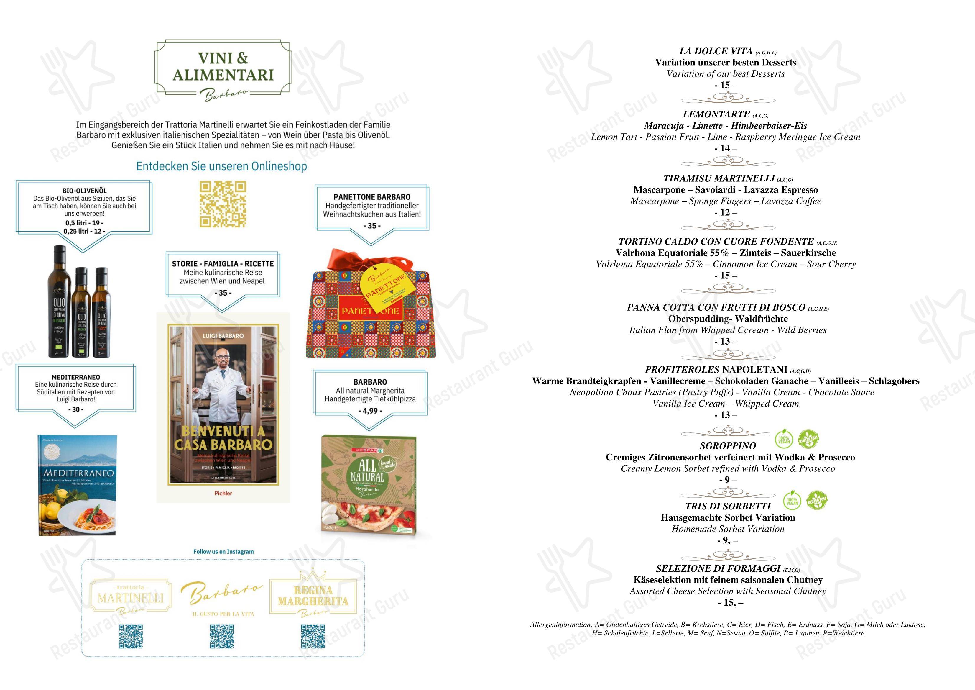 Menu pour Trattoria Martinelli - 菜单