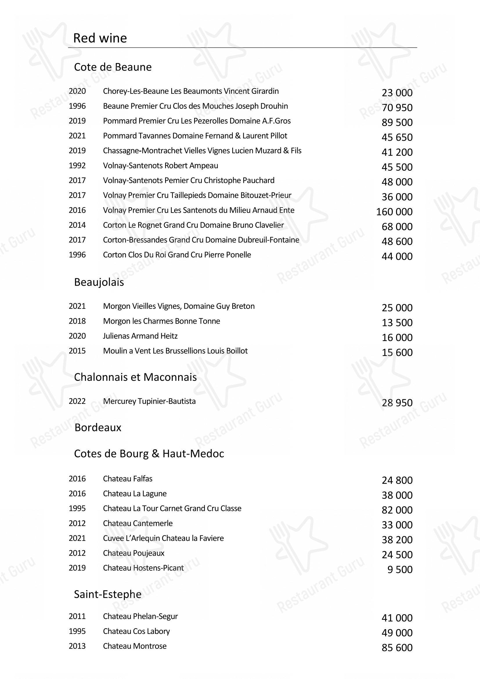 Wine Menu pour Turandot dans Moscou
