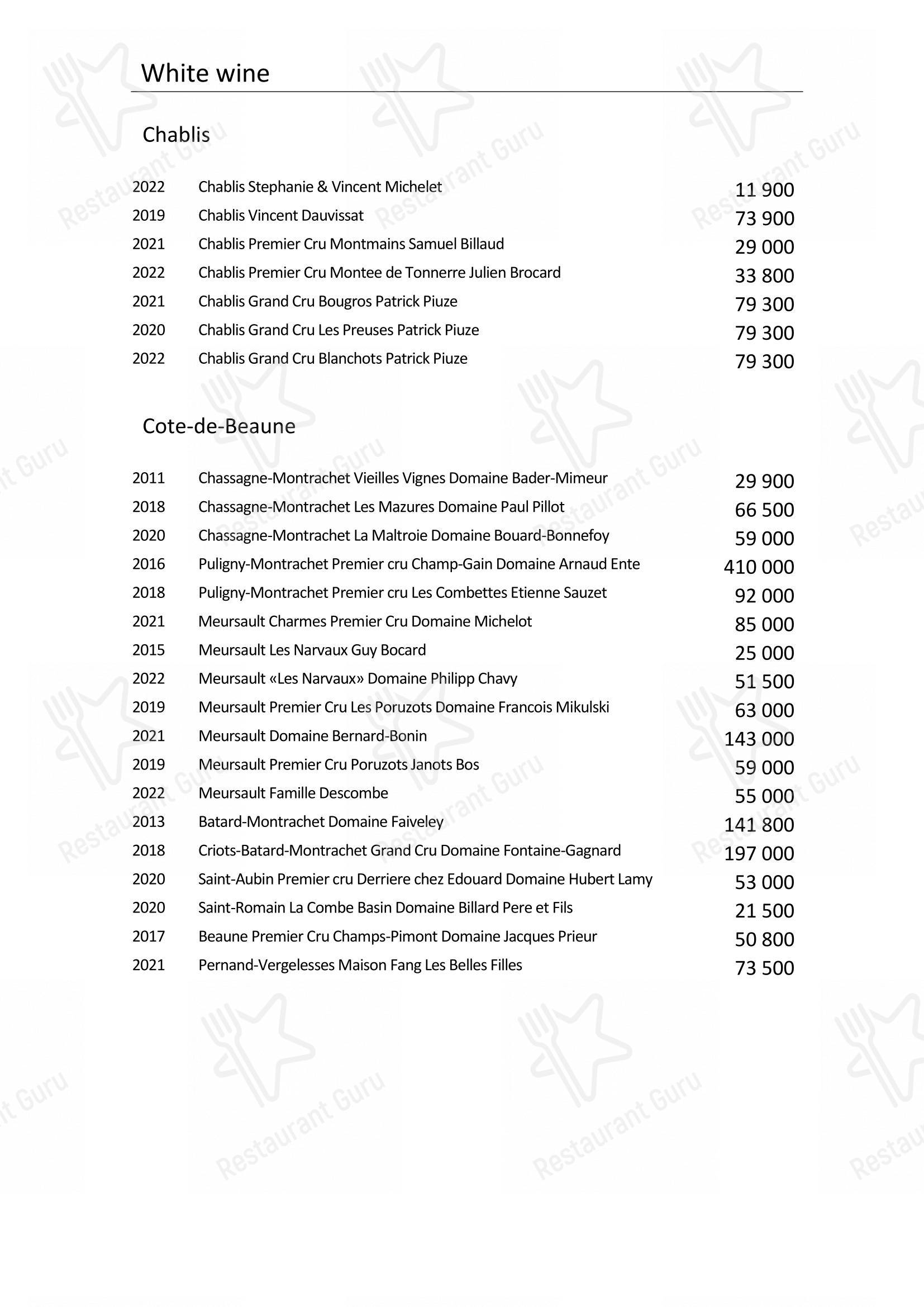 Wine Menu pour Turandot dans Moscou