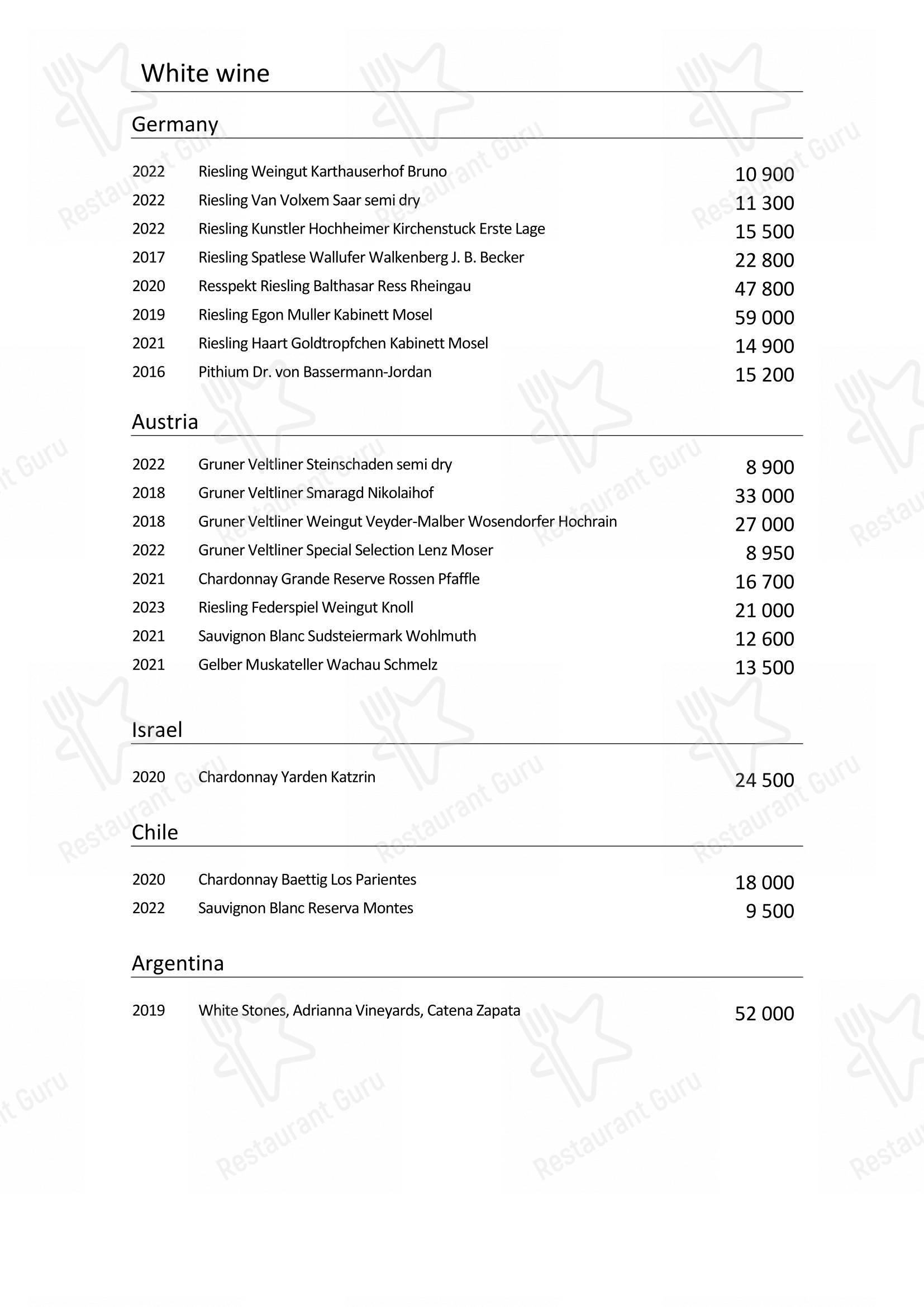 Wine Menu pour Turandot dans Moscou