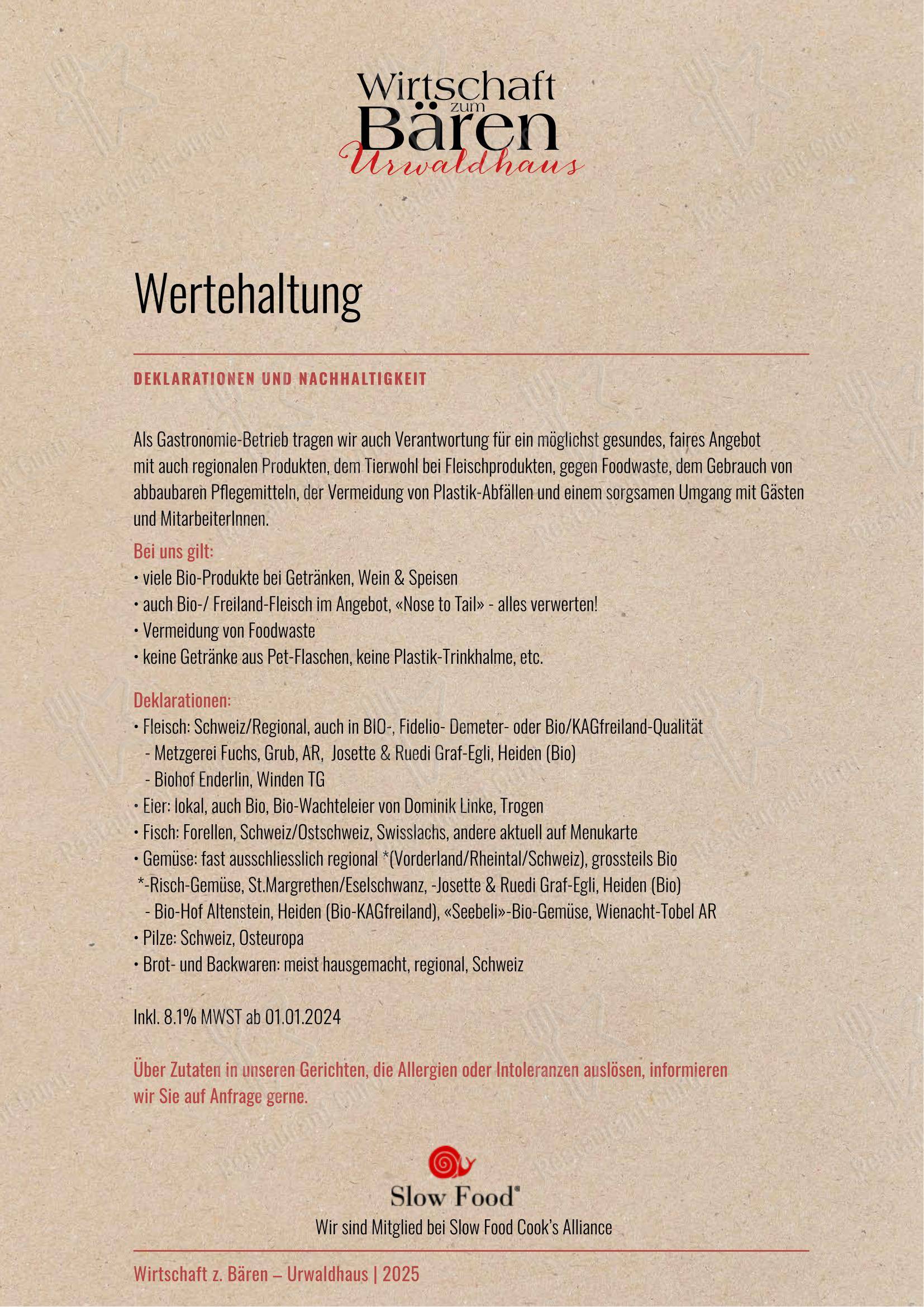 Urwaldhaus – Wirtschaft zum Bären in Rehetobel - Menu bar