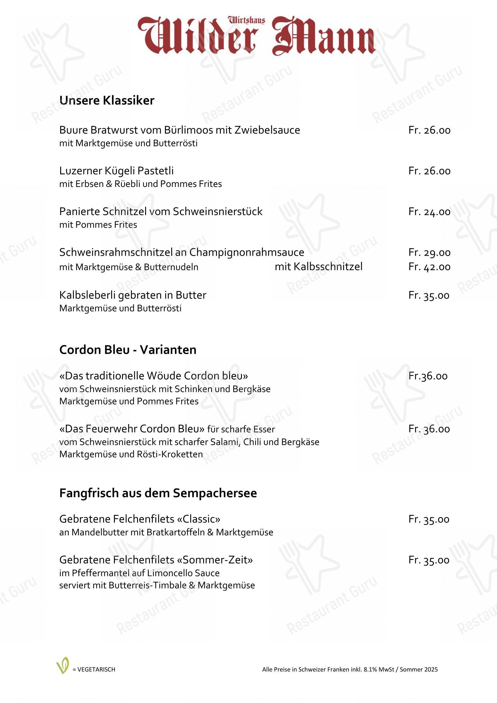 Menu di Wilder Mann Sursee AG - Menu