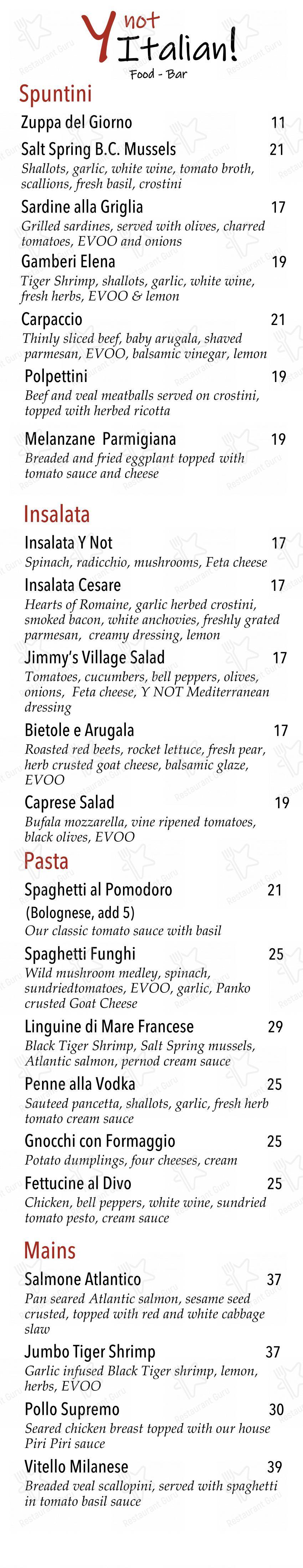 Y Not Italian! dans Toronto - Menu