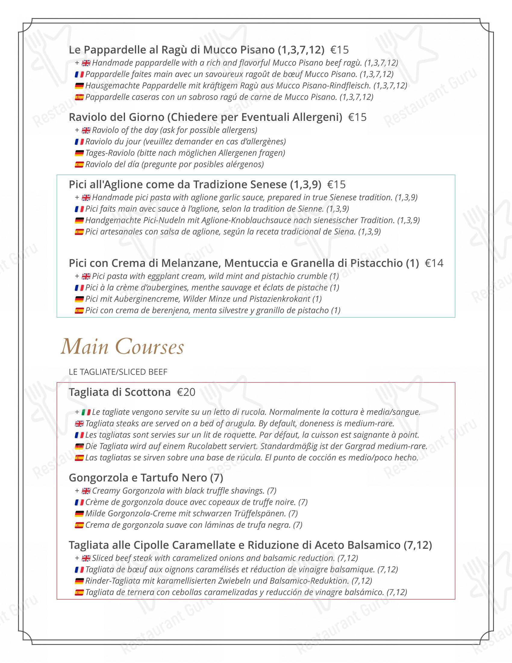 Menu per il Mercante ristorante