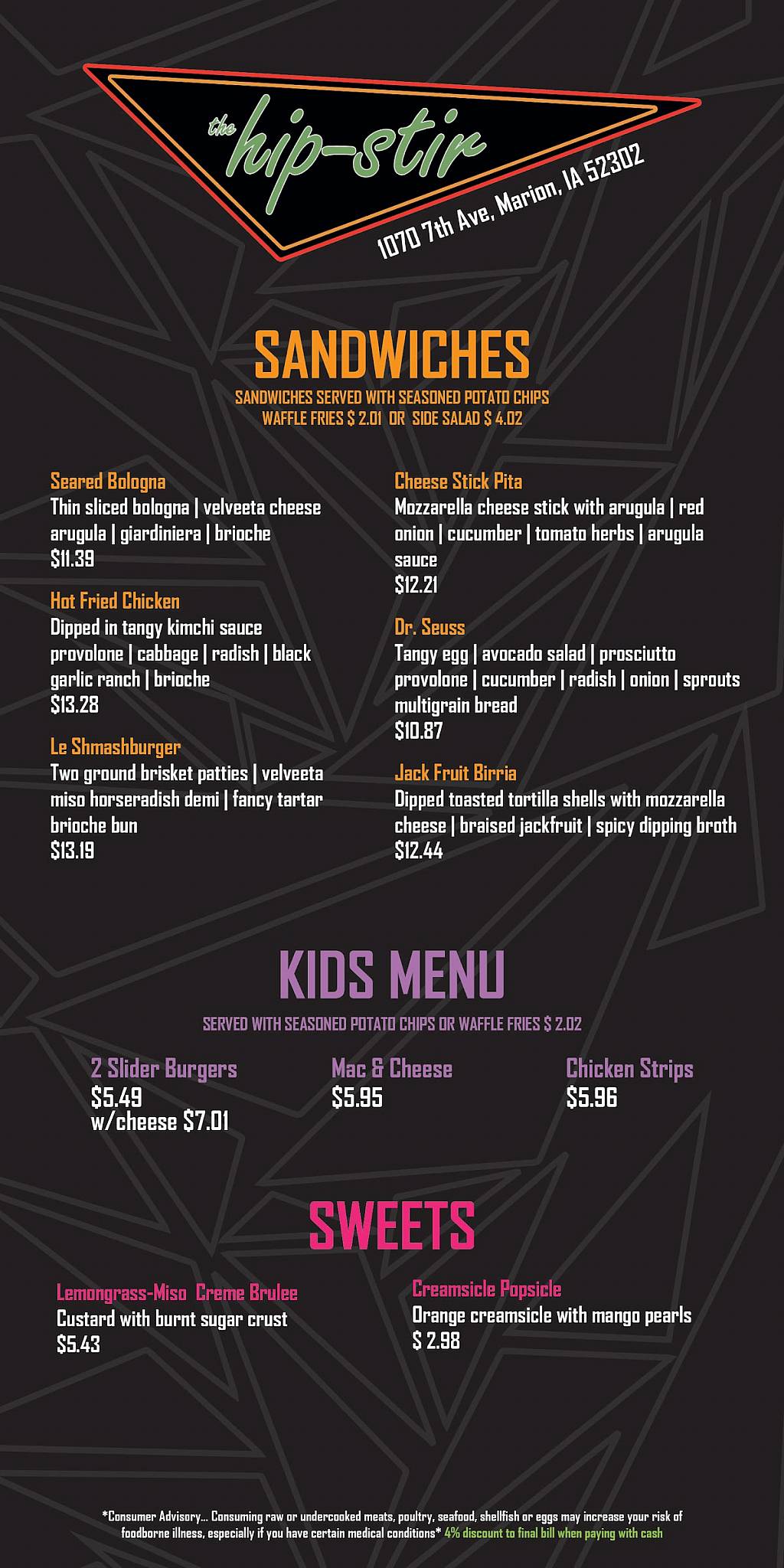 Menu at the hipstir pub & bar, Marion