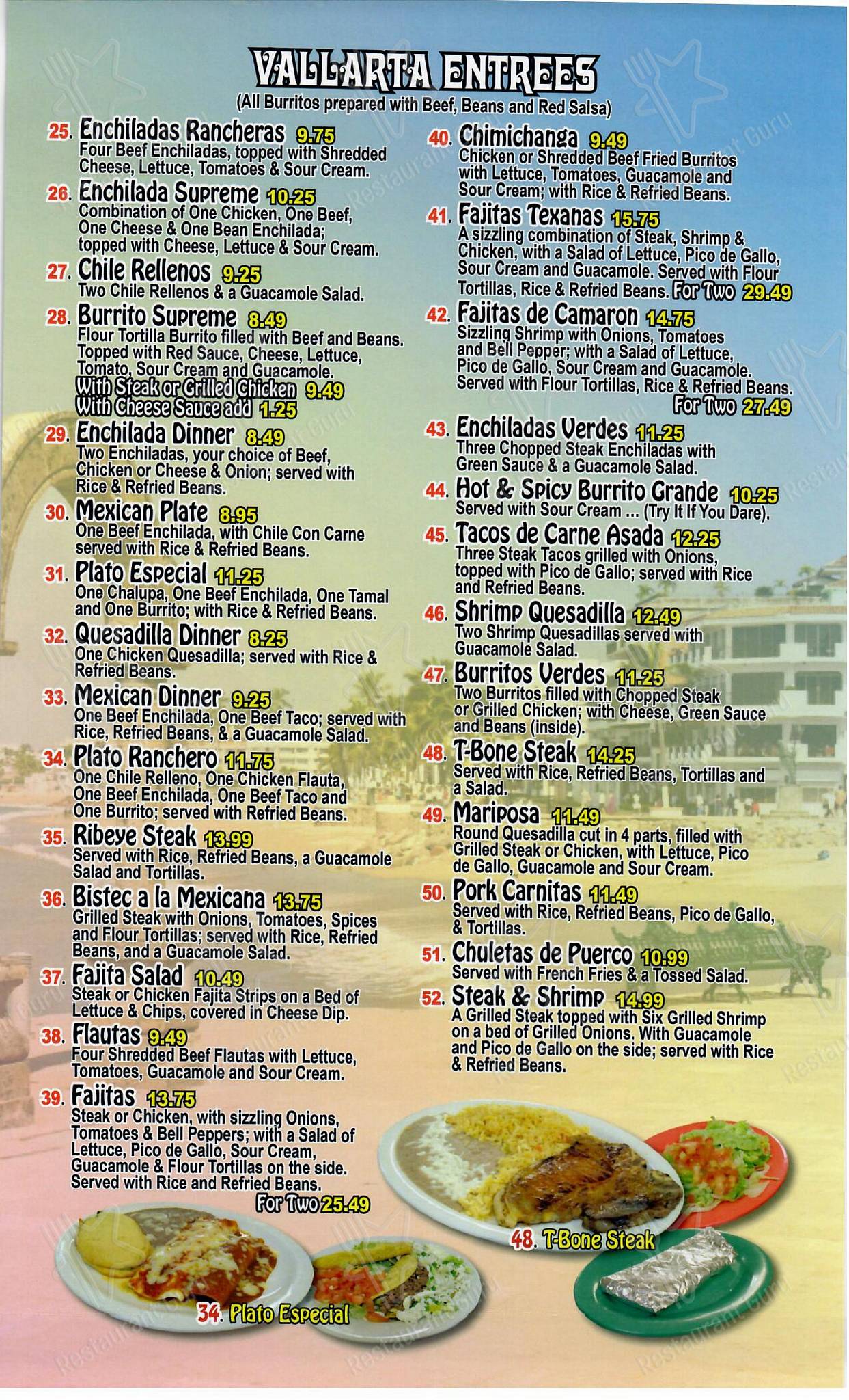 Menu At Vallarta Mexican Restaurant Foley