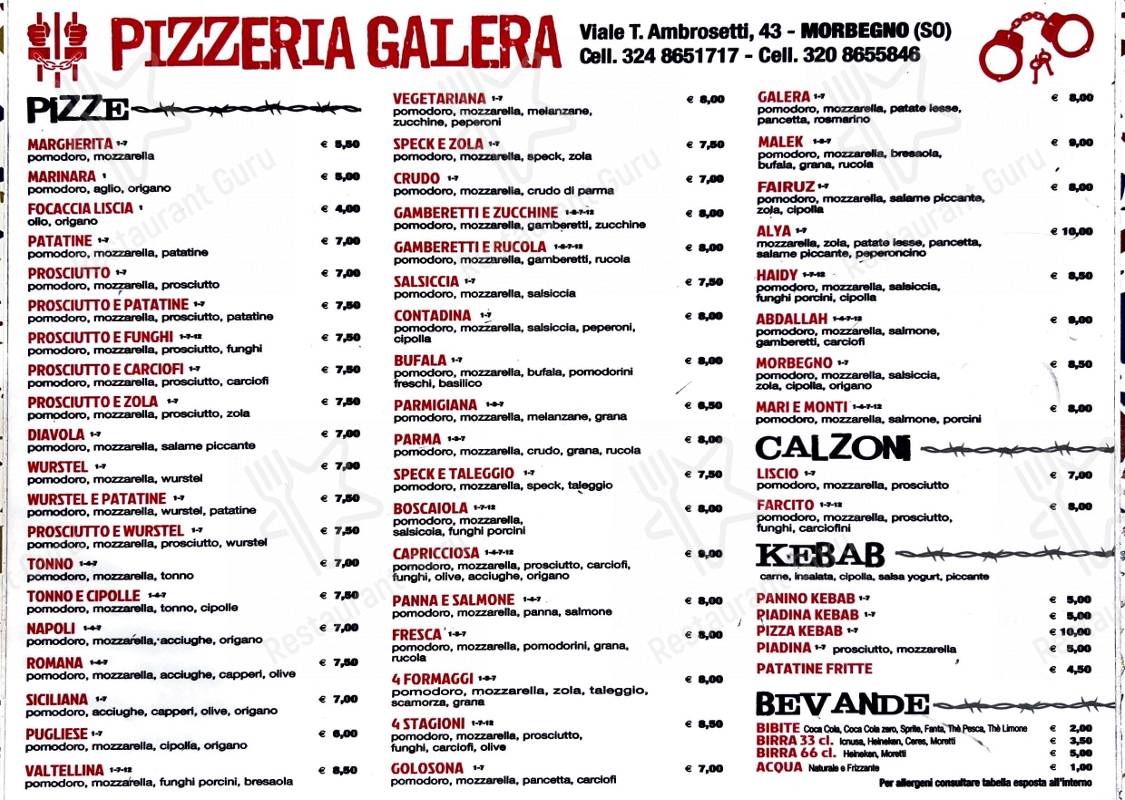 Guarda il menu di PIZZERIA GALERA MORBEGNO