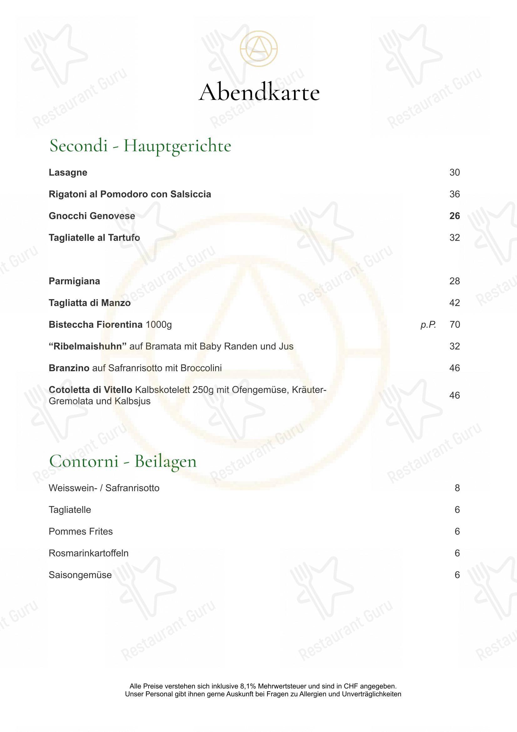 Основное меню per ATTICA Restaurant in Frauenfeld