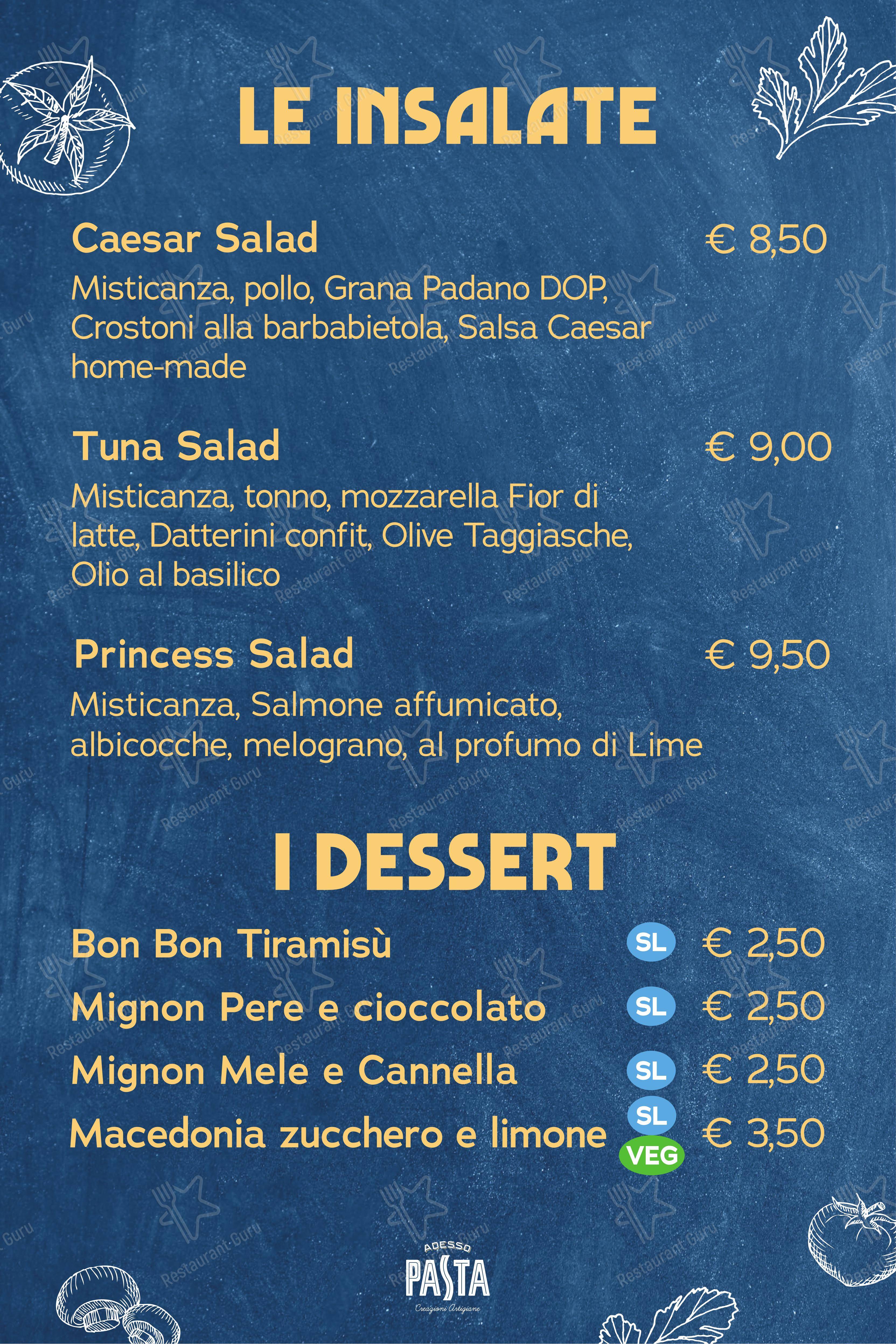 Adesso Pasta - Creazioni Artigiane in Brescia - Menu