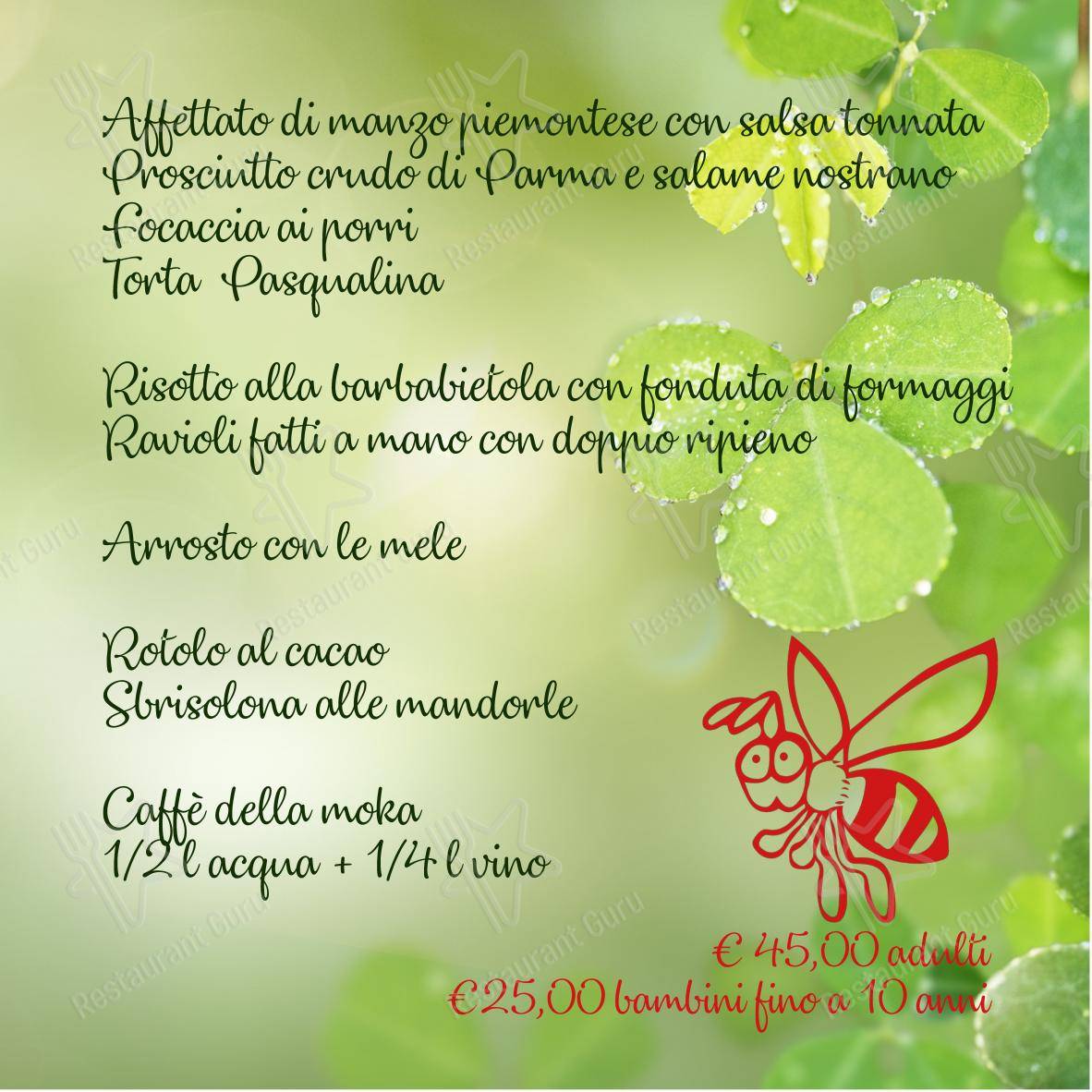 Alla Ribella dans Rivolta d' Adda - 菜单