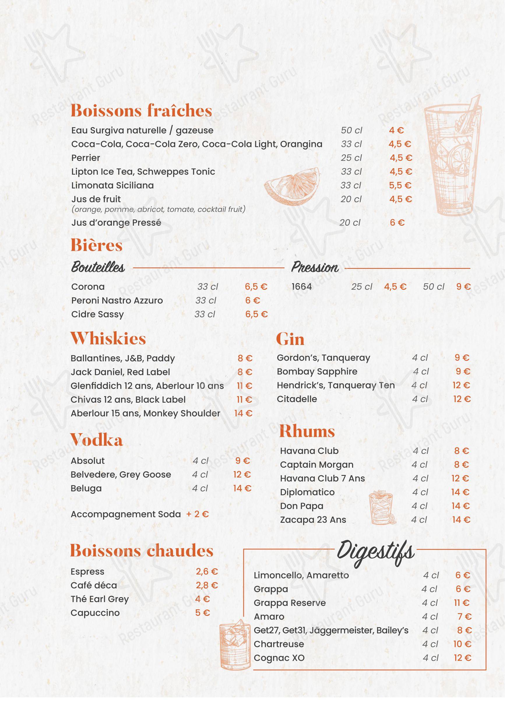 Menu bar pour Amici - Bar à vins italiens pub et bar