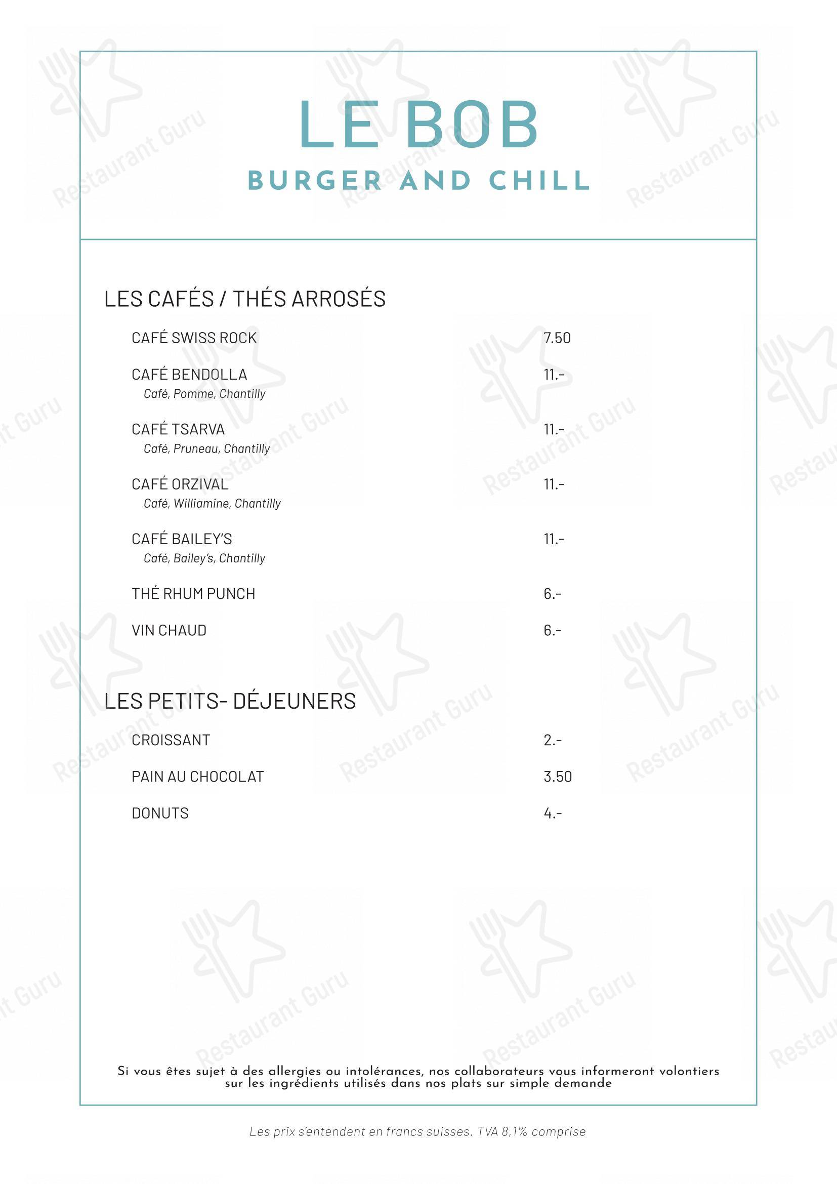 Menu di BOB - Buvette Orzival Burger - Menu