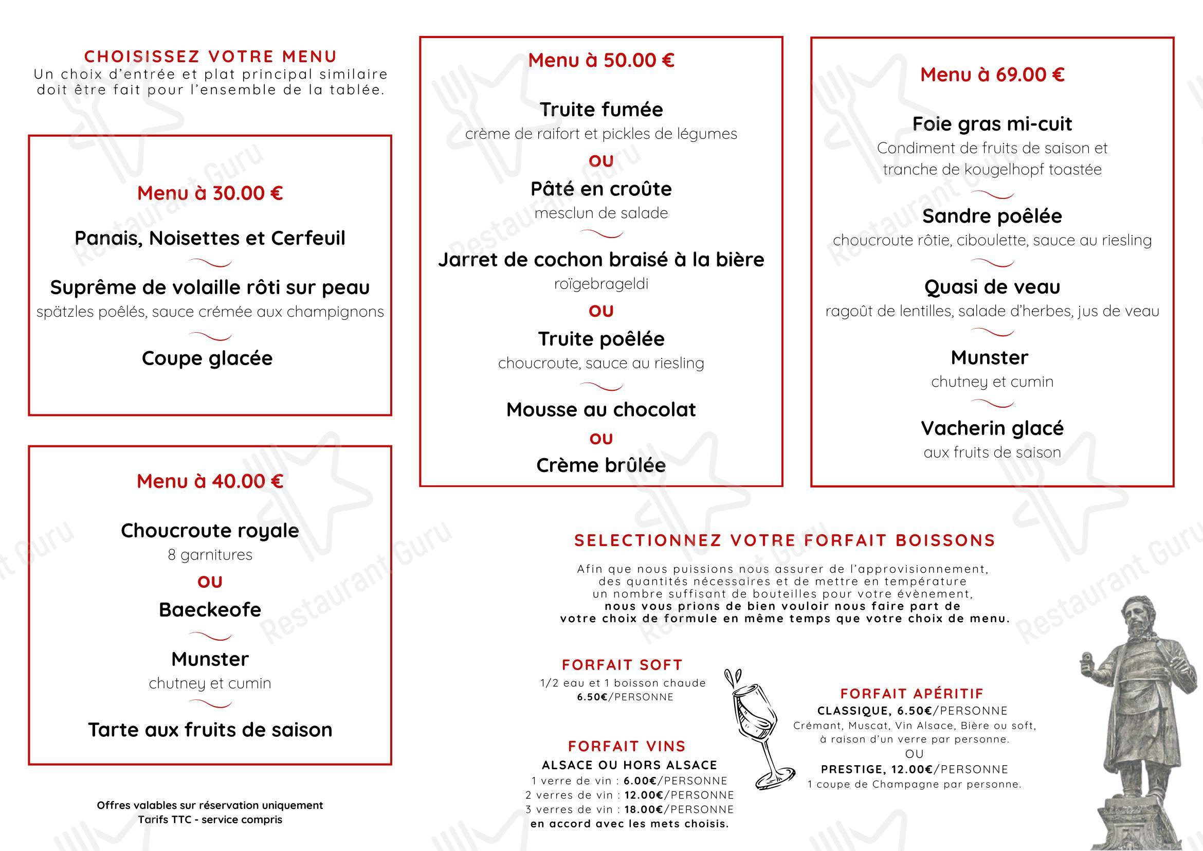 Menu pour Restaurant Bartholdi - Menu bar
