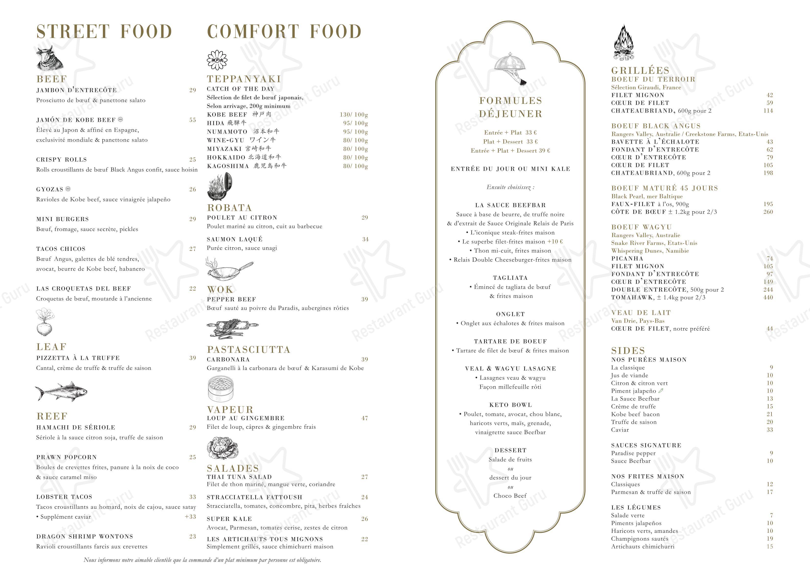 Menu pour Beefbar Paris - Детское