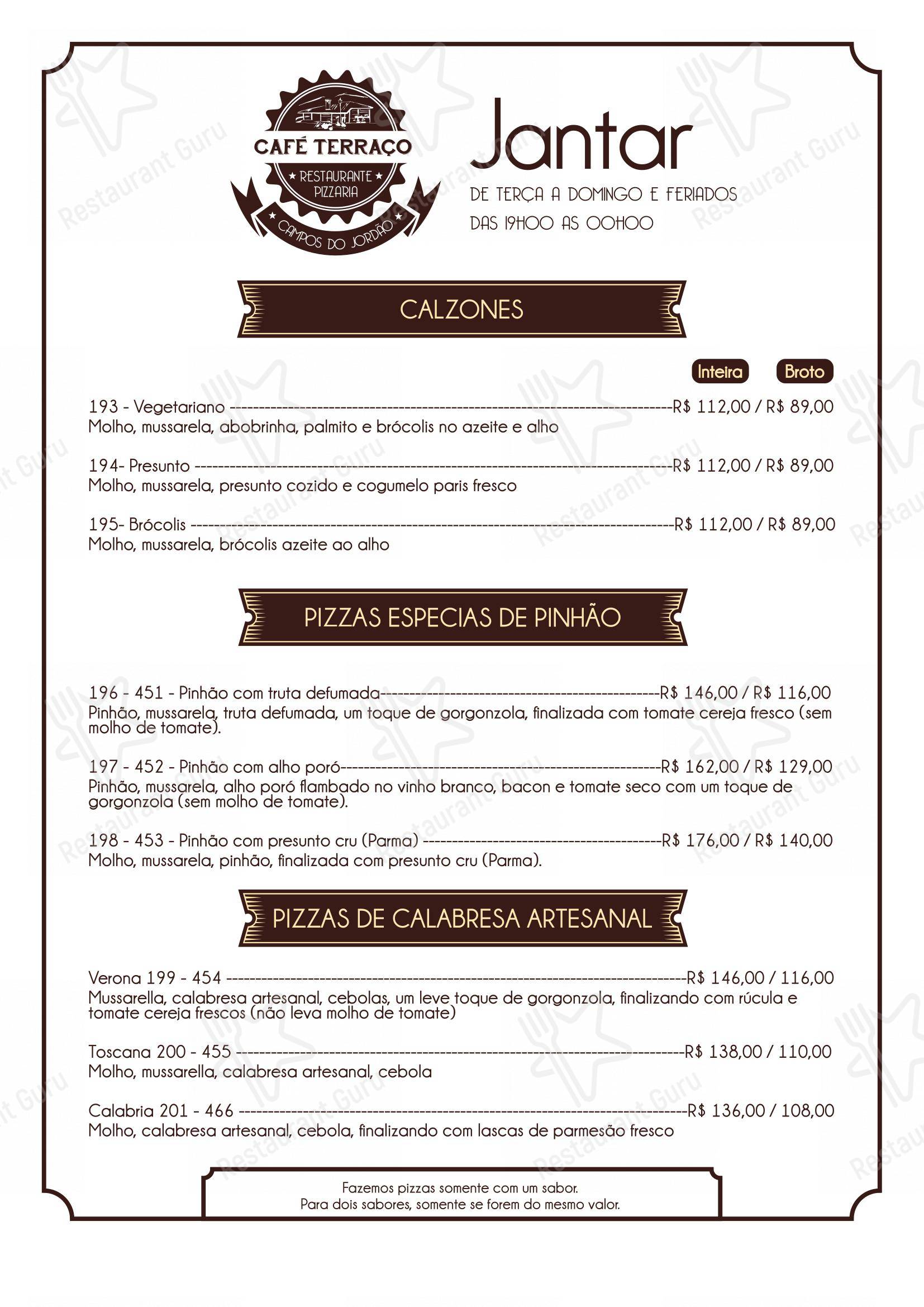 Café Terraço Pizzaria Artesanal e Bistrô em Campos do Jordão - Menu bar