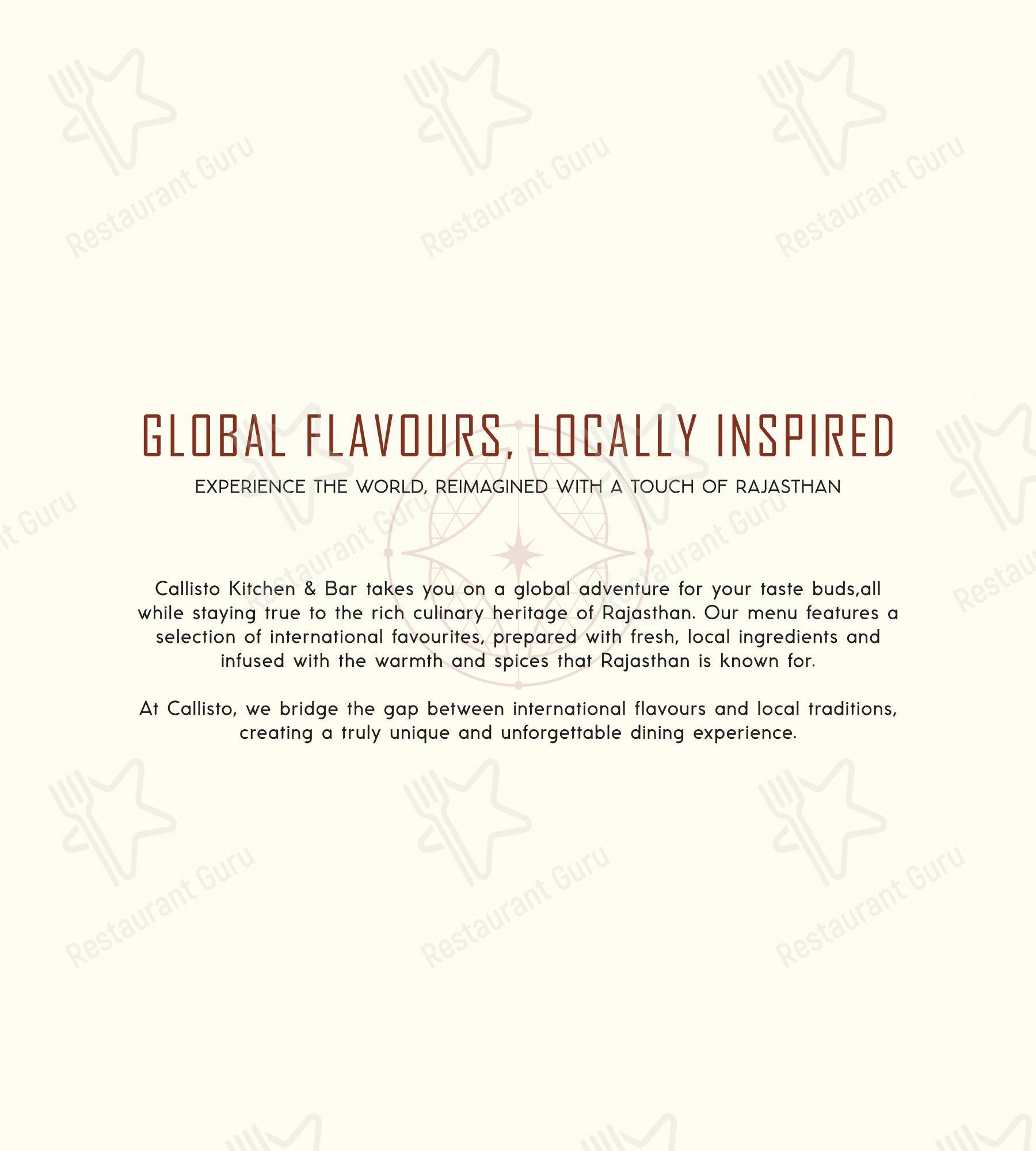 Menu for Callisto - Kitchen & Bar in Udaipur