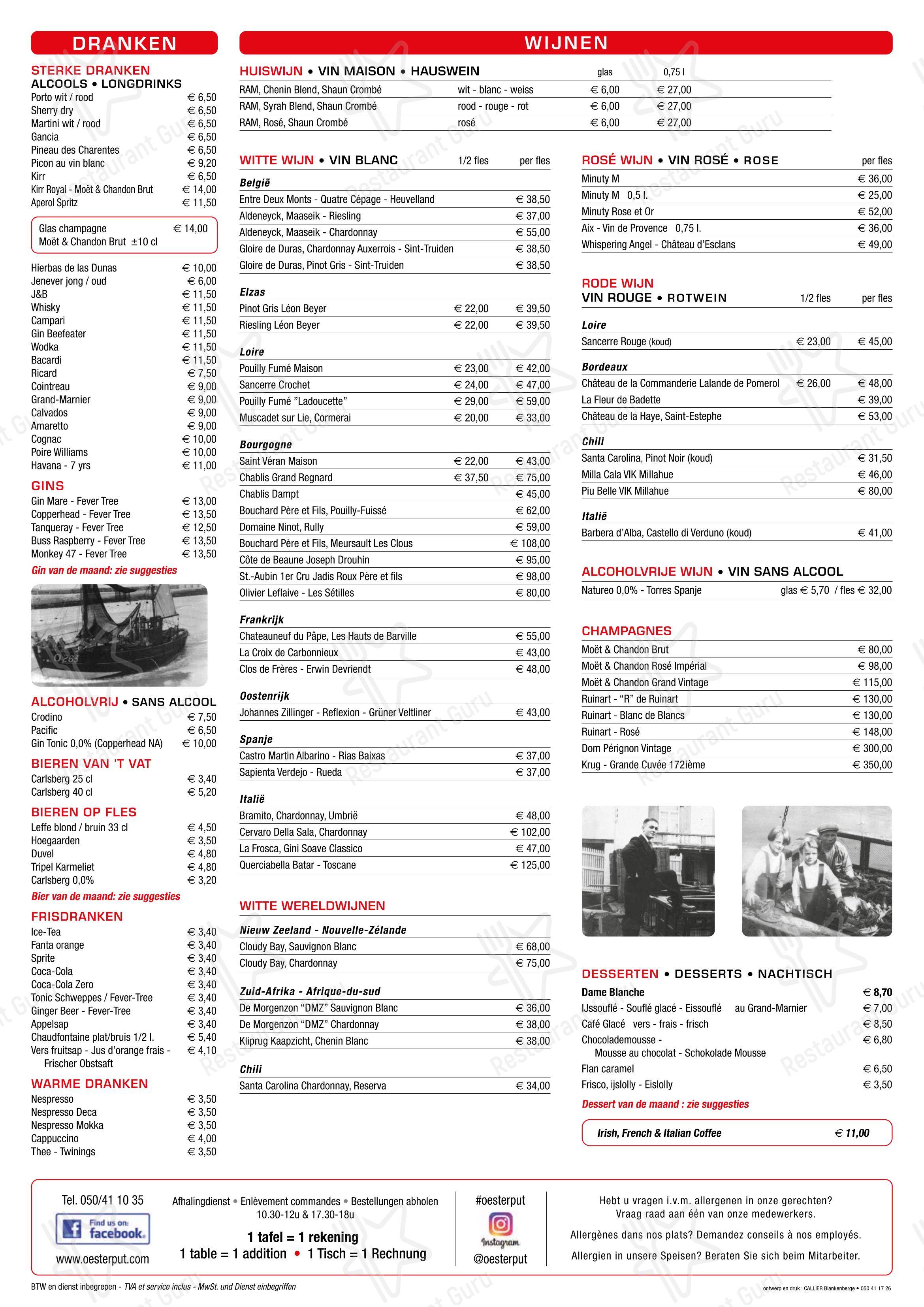 De Oesterput dans Blankenberge - Menu