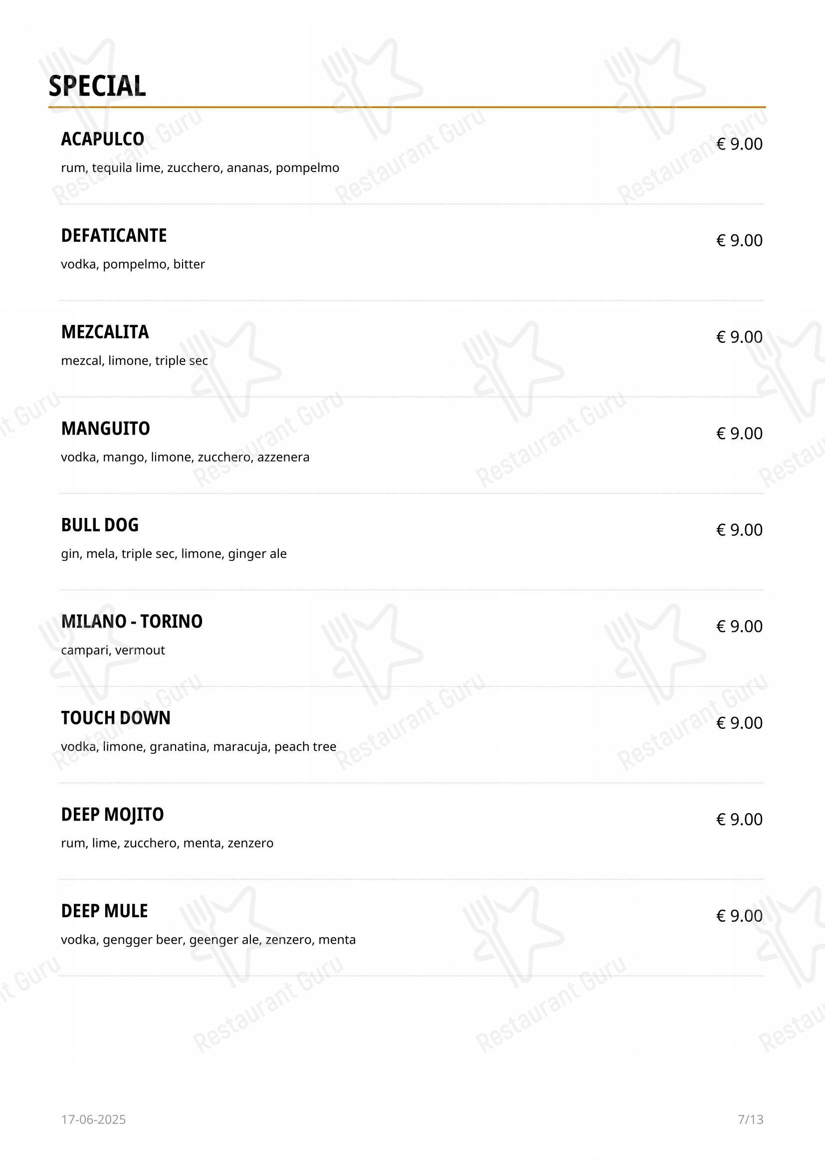 Deep Milano in Milano - Menu