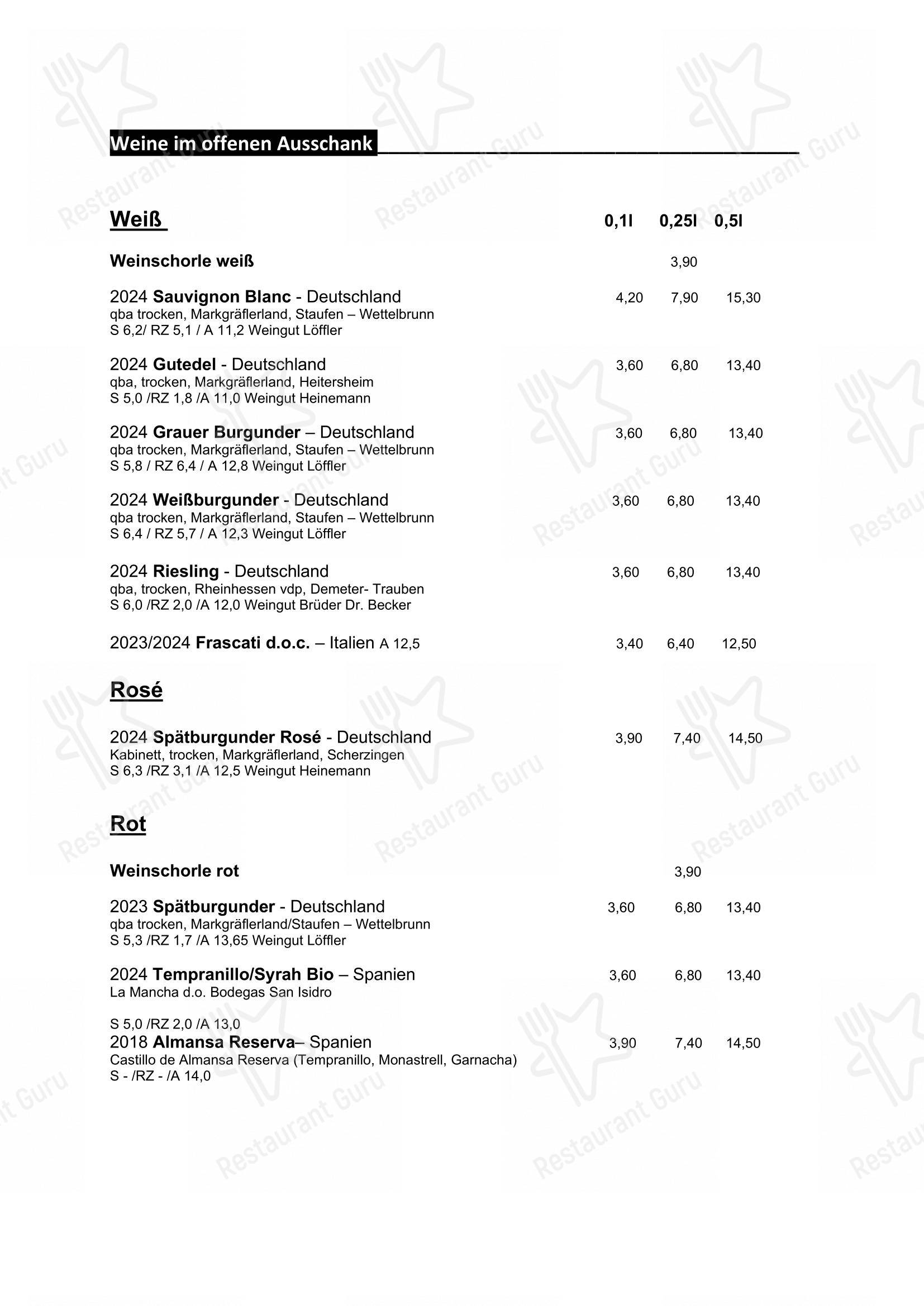 Menu pour Gaststätte Paradies - Menu