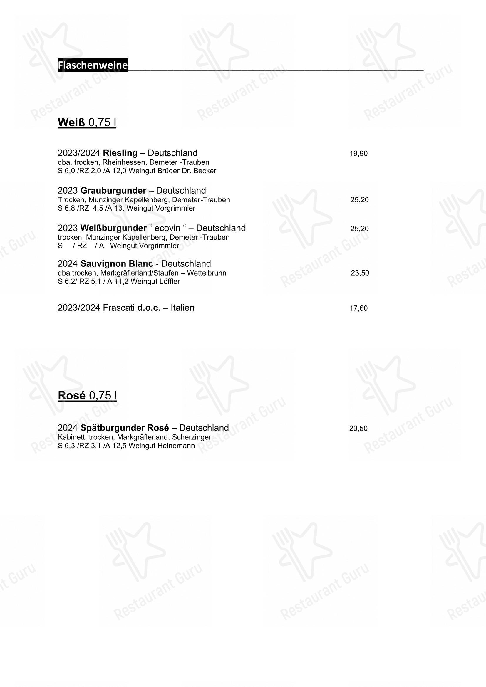 Menu pour Gaststätte Paradies restaurant