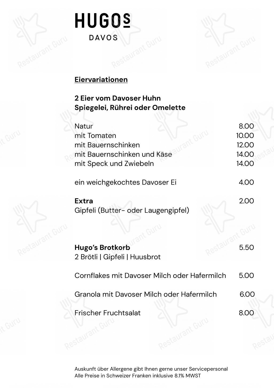 HUGO's Davos in Davos - Menu