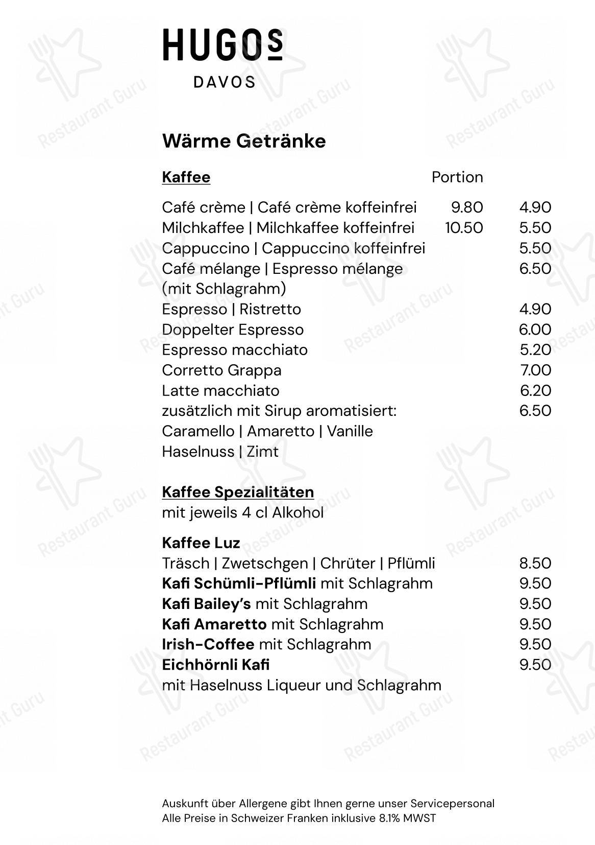 Menu di HUGO's Davos - Коктейльная карта